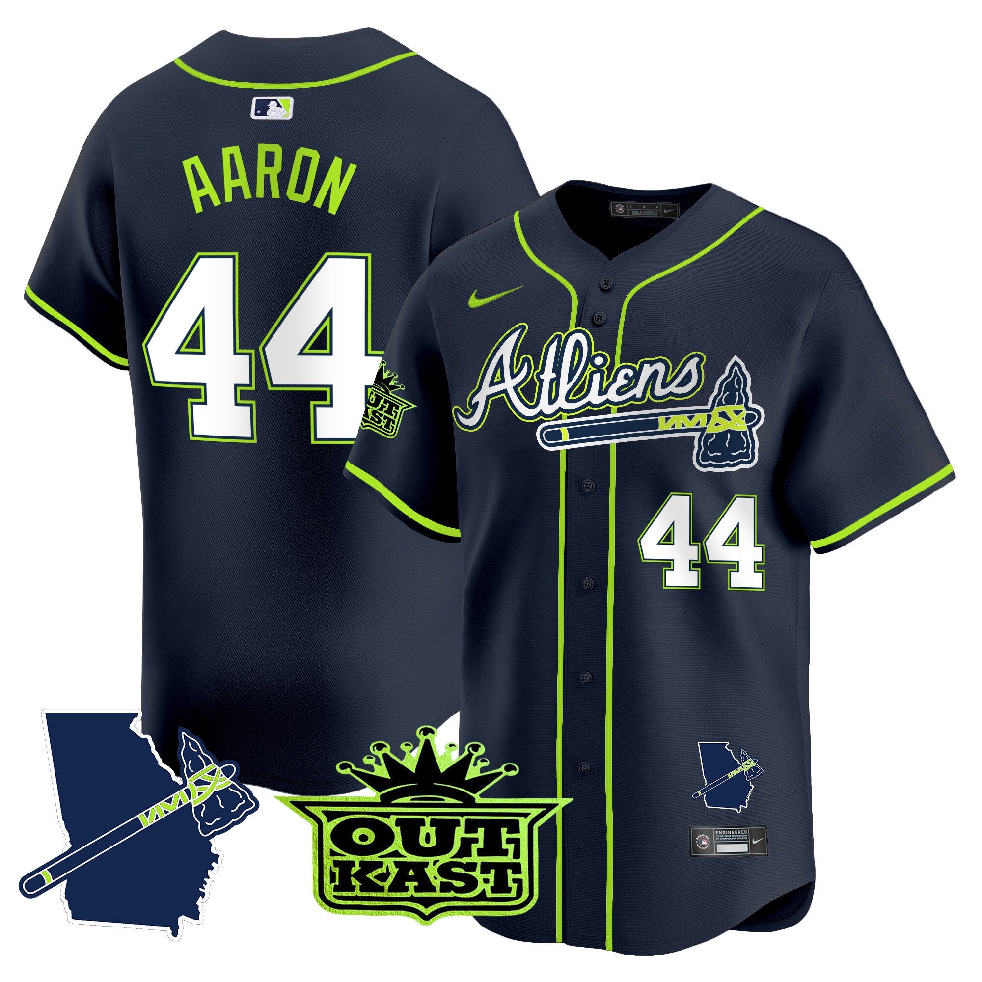 Men's Atlanta Braves Atliens Vapor Premier Limited Jersey V2 - All Stitched - Atliens, Hank Aaron
