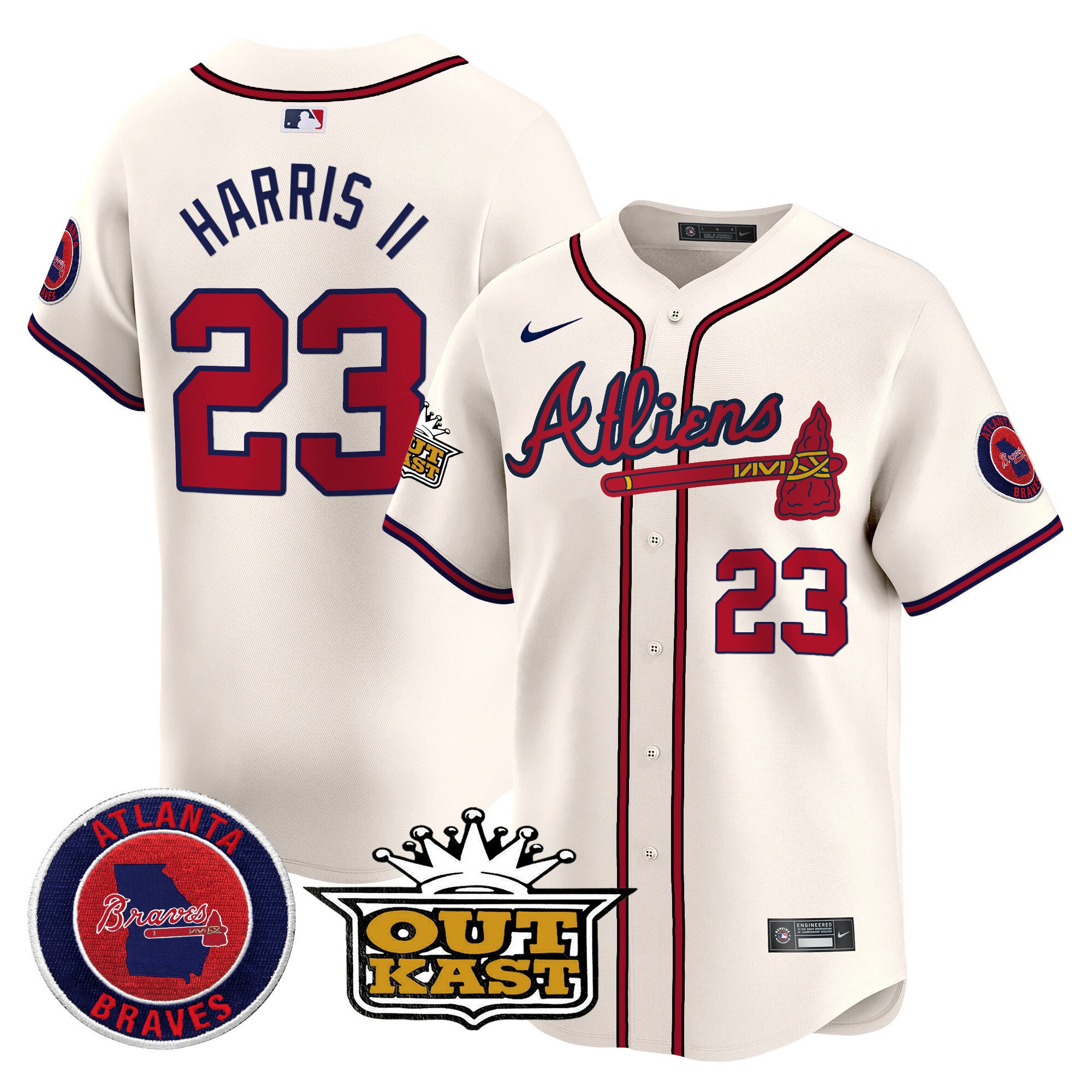 Men's Atlanta Braves Atliens Vapor Premier Limited Jersey V4 - All Stitched - Cream, Michael Harris II