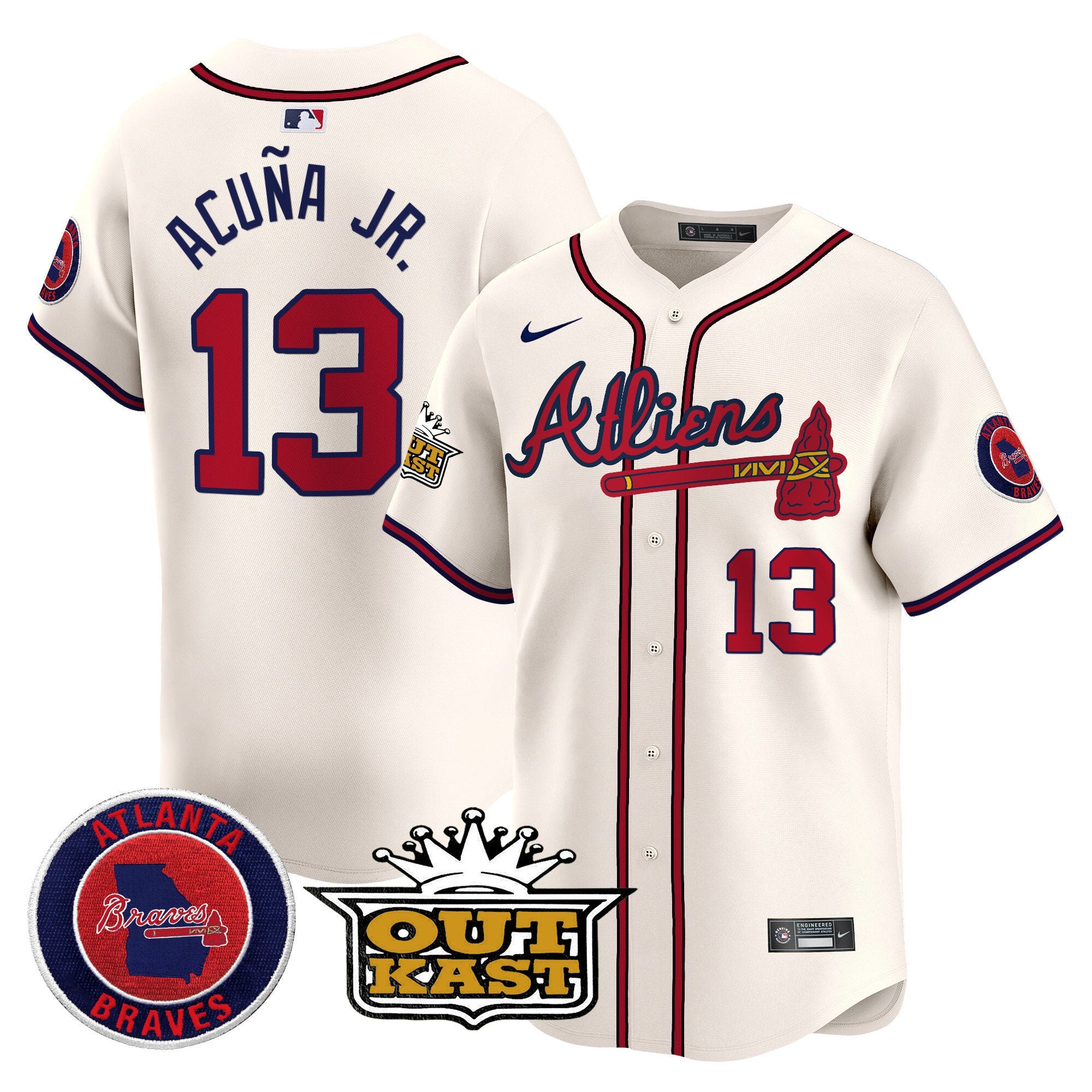 Men's Atlanta Braves Atliens Vapor Premier Limited Jersey V4 - All Stitched - Cream, Ronald Acuna Jr.