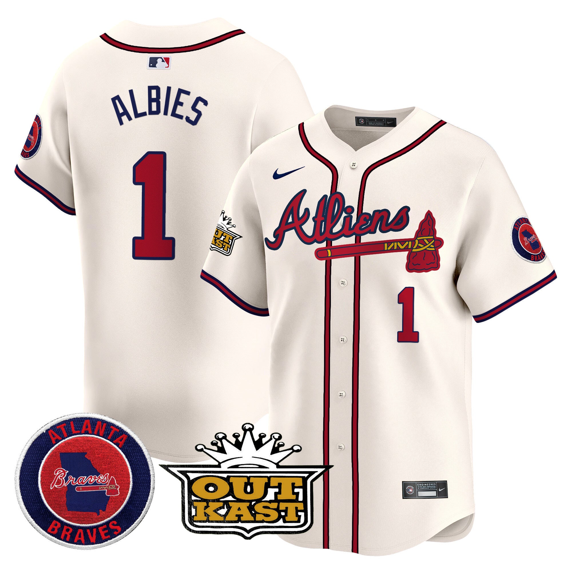 Men's Atlanta Braves Atliens Vapor Premier Limited Jersey V4 - All Stitched - Cream, Ozzie Albies