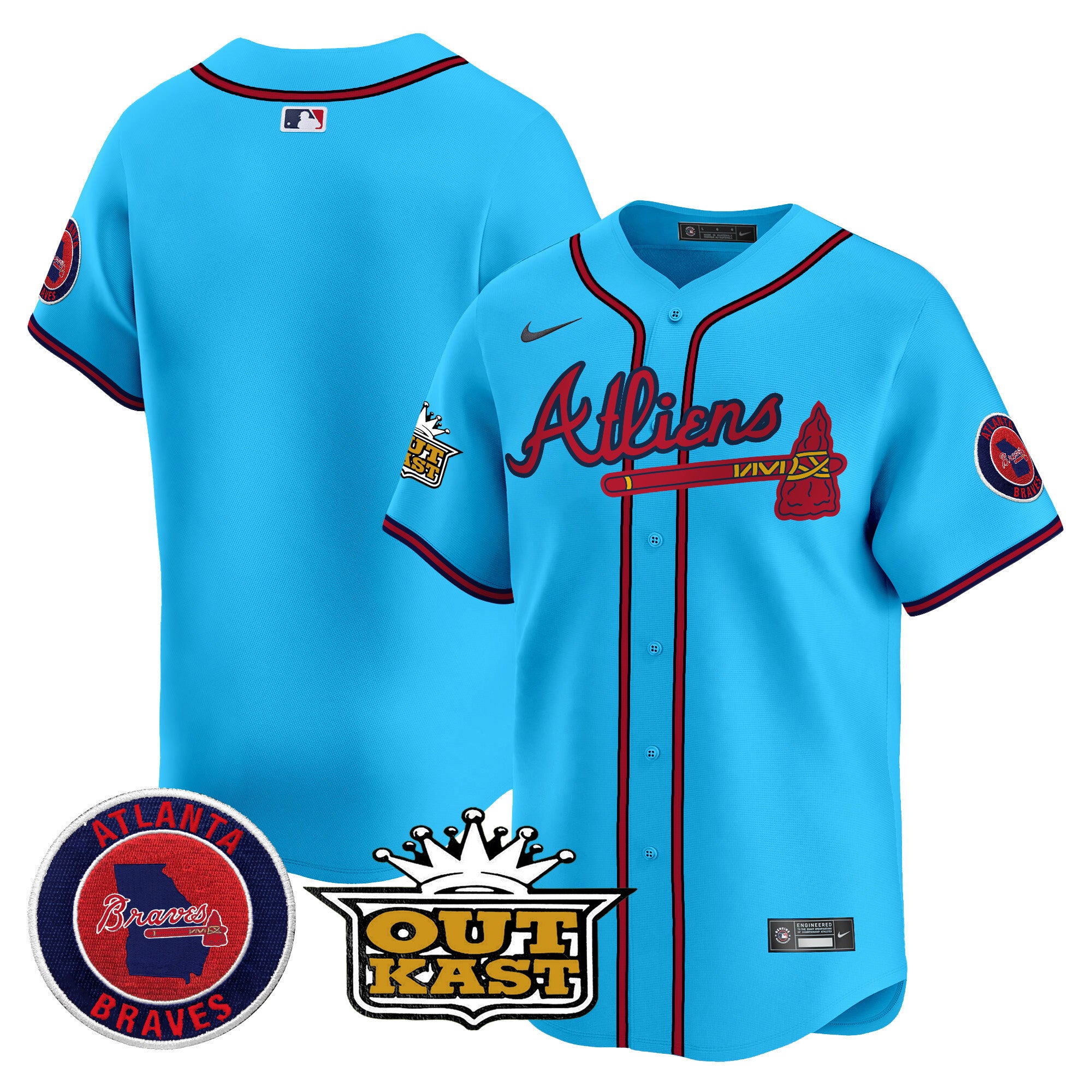 Men's Atlanta Braves Atliens Vapor Premier Limited Jersey V4 - All Stitched - Light Blue, Team