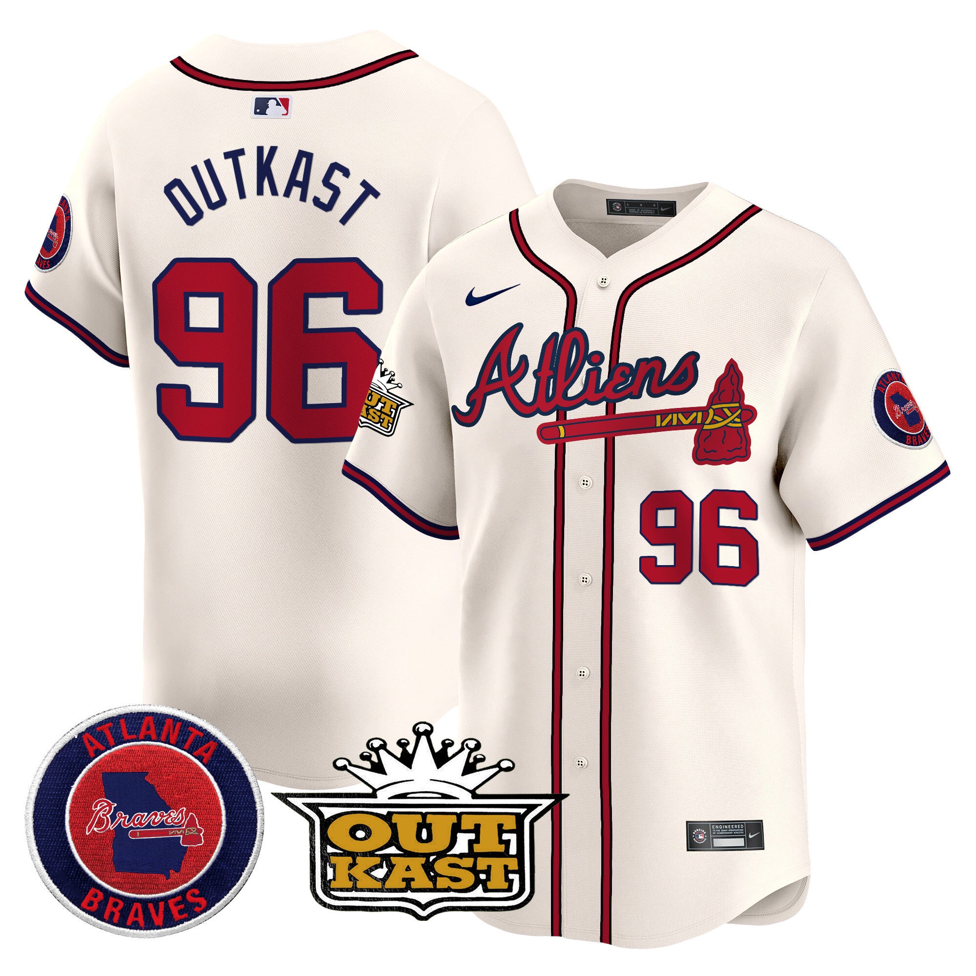 Men's Atlanta Braves Atliens Vapor Premier Limited Jersey V4 - All Stitched - Cream, Outkast
