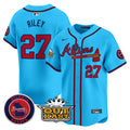 Men's Atlanta Braves Atliens Vapor Premier Limited Jersey V4 - All Stitched - Light Blue, Austin Riley