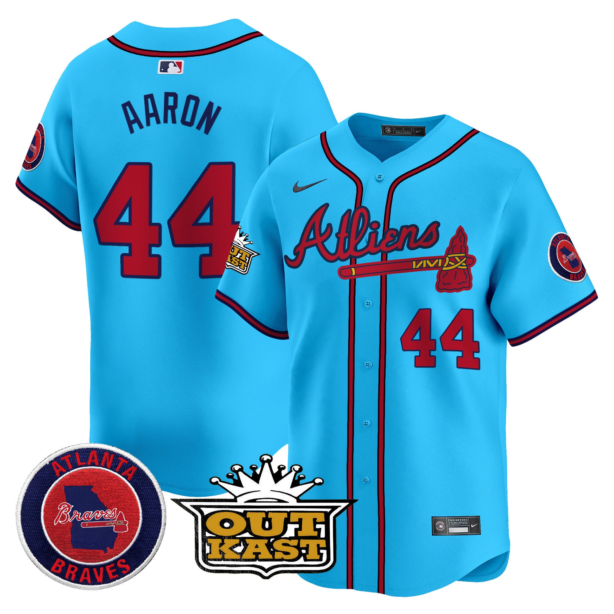 Men's Atlanta Braves Atliens Vapor Premier Limited Jersey V4 - All Stitched - Light Blue, Hank Aaron
