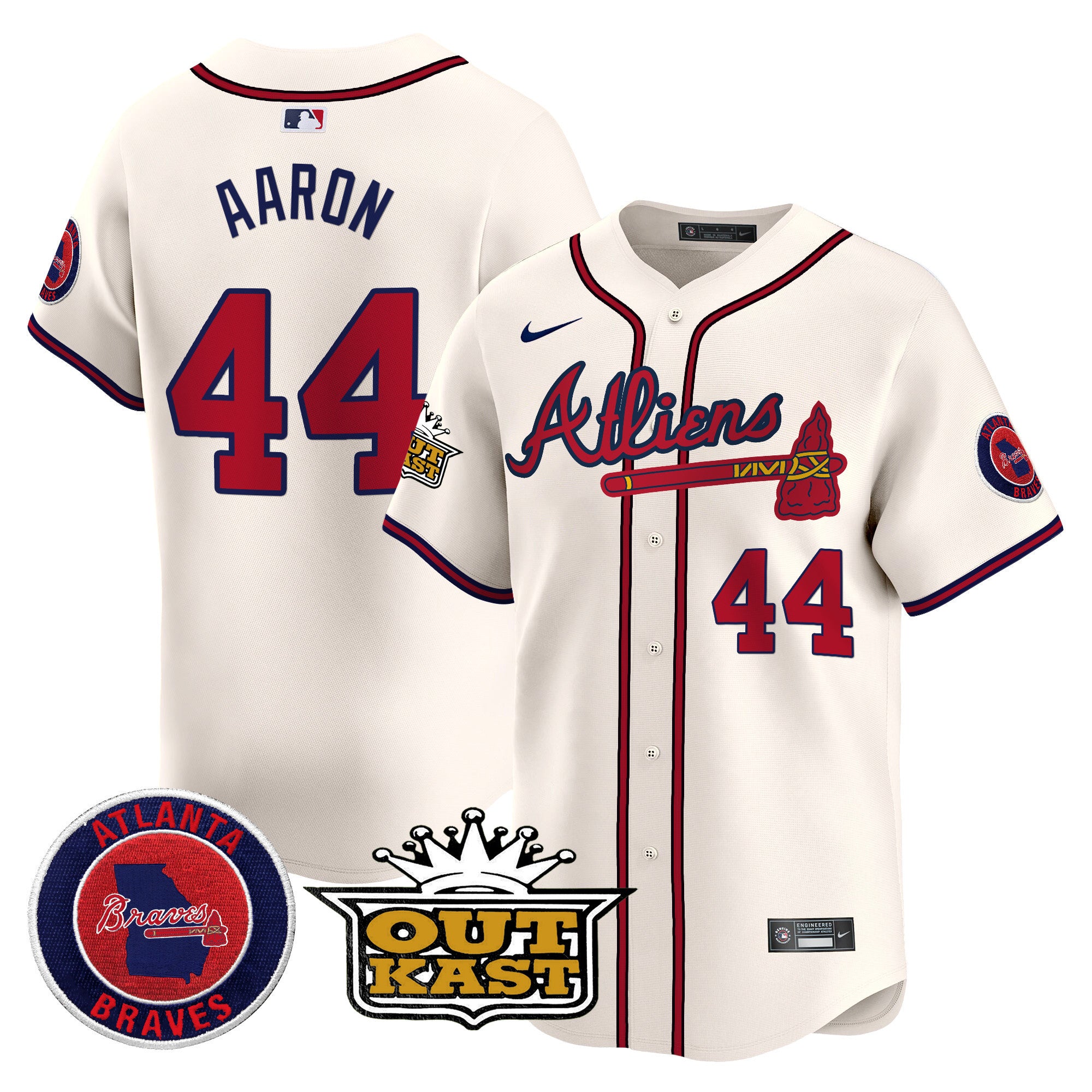 Men's Atlanta Braves Atliens Vapor Premier Limited Jersey V4 - All Stitched - Cream, Hank Aaron