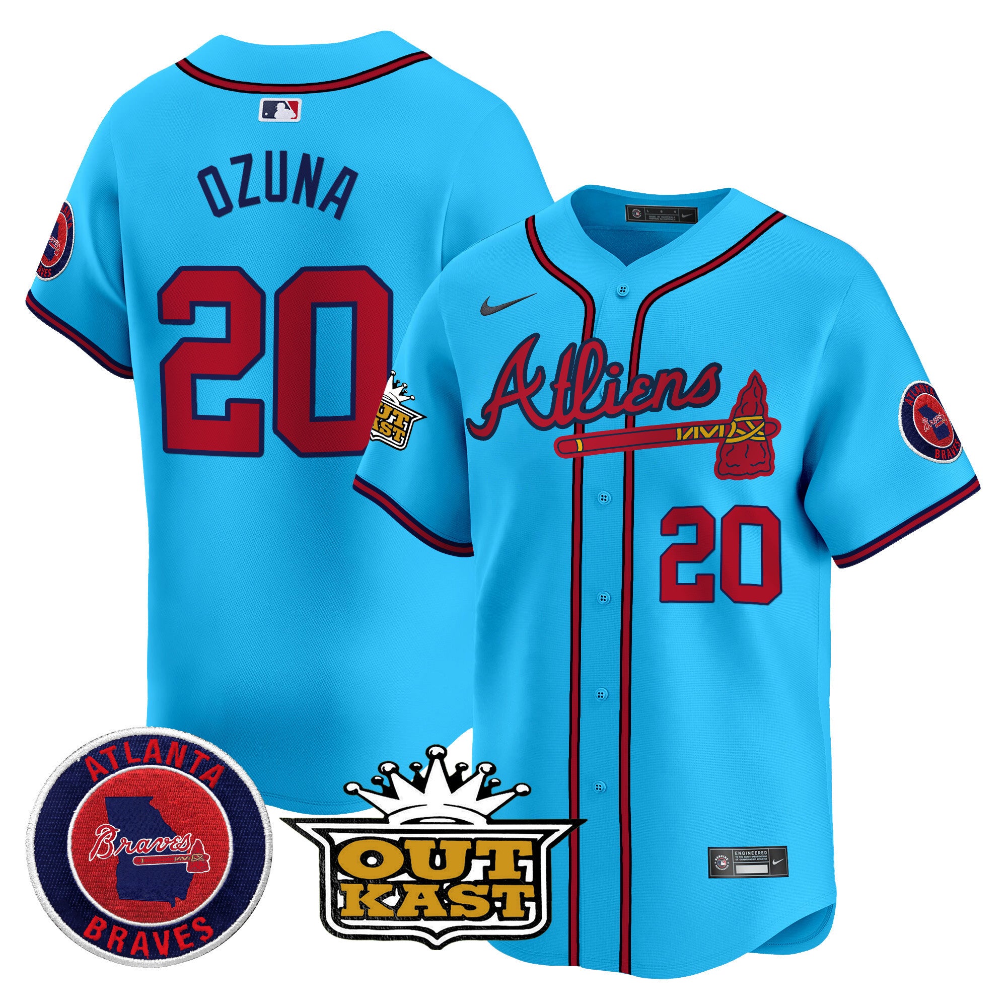Men's Atlanta Braves Atliens Vapor Premier Limited Jersey V4 - All Stitched - Light Blue, Marcell Ozuna