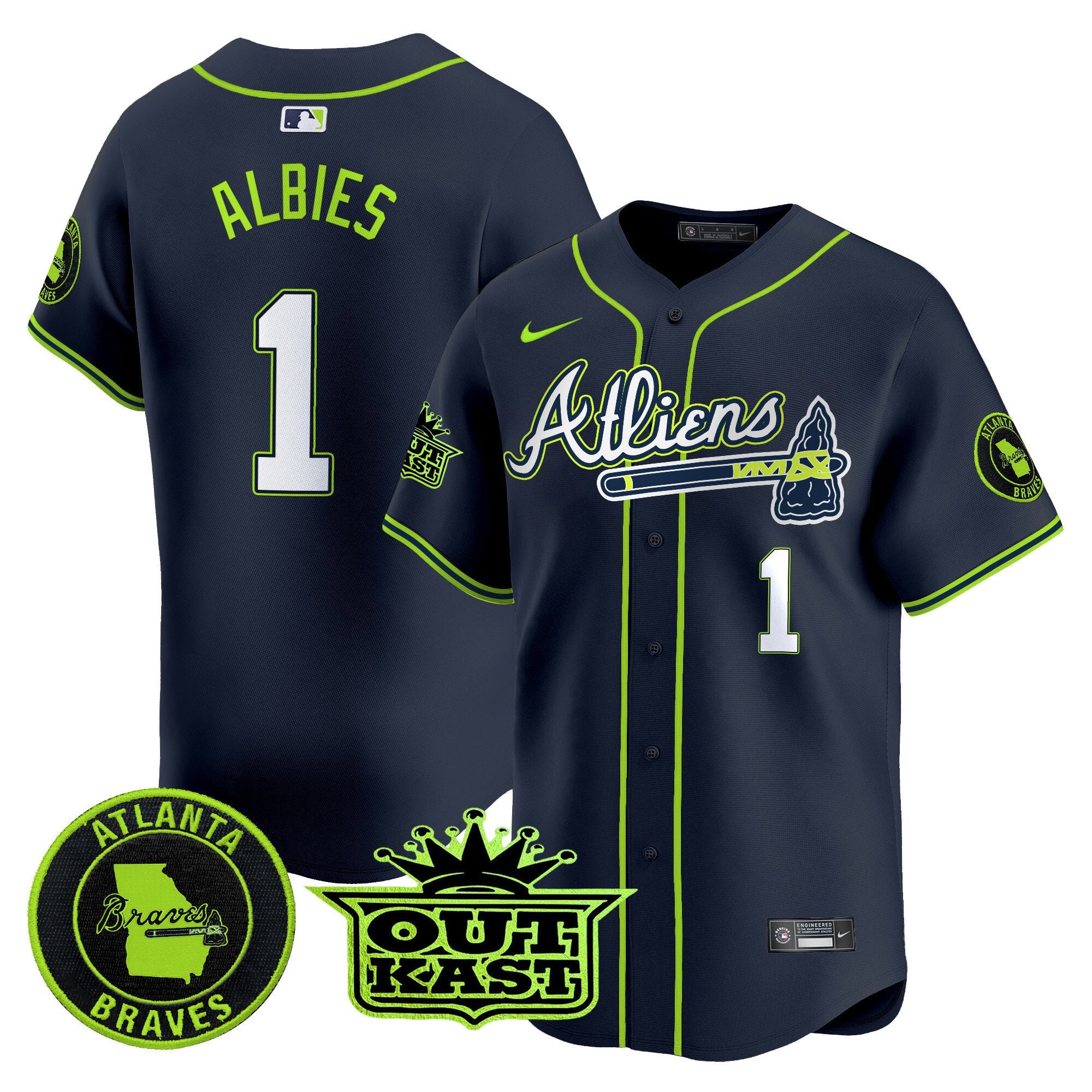 Men's Atlanta Braves Atliens Vapor Premier Limited Jersey V4 - All Stitched - Atliens, Ozzie Albies