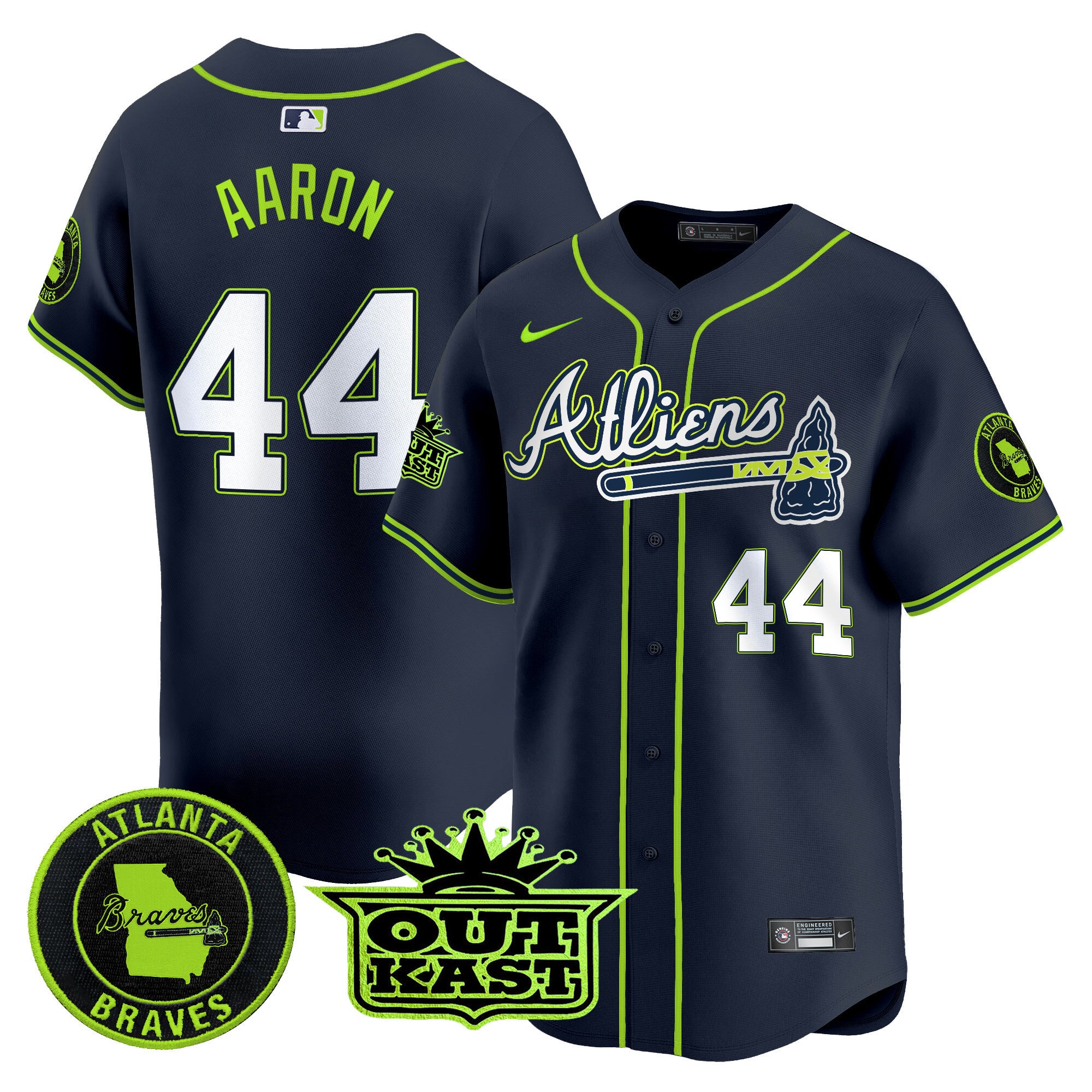 Men's Atlanta Braves Atliens Vapor Premier Limited Jersey V4 - All Stitched - Atliens, Hank Aaron