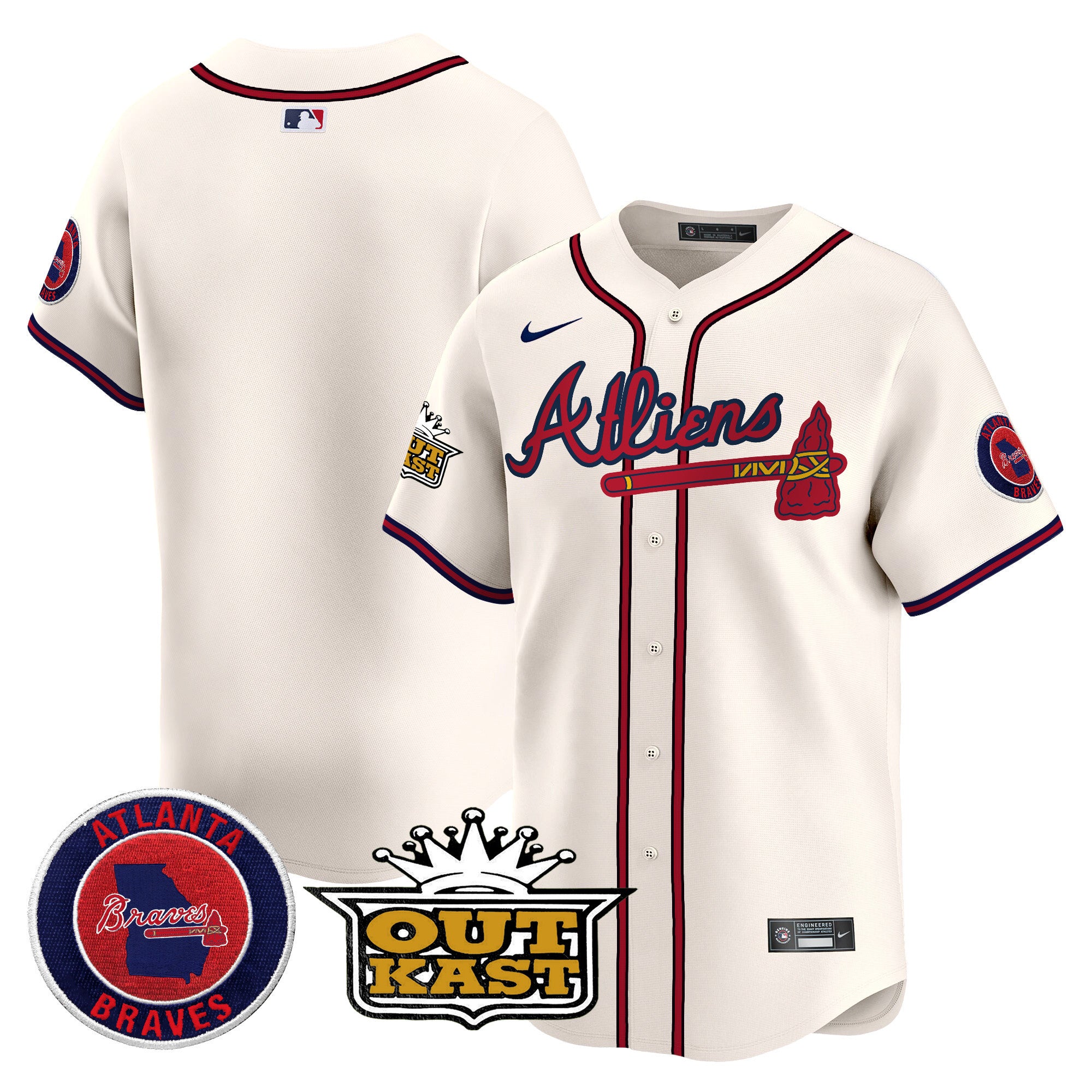 Men's Atlanta Braves Atliens Vapor Premier Limited Jersey V4 - All Stitched - Cream, Team