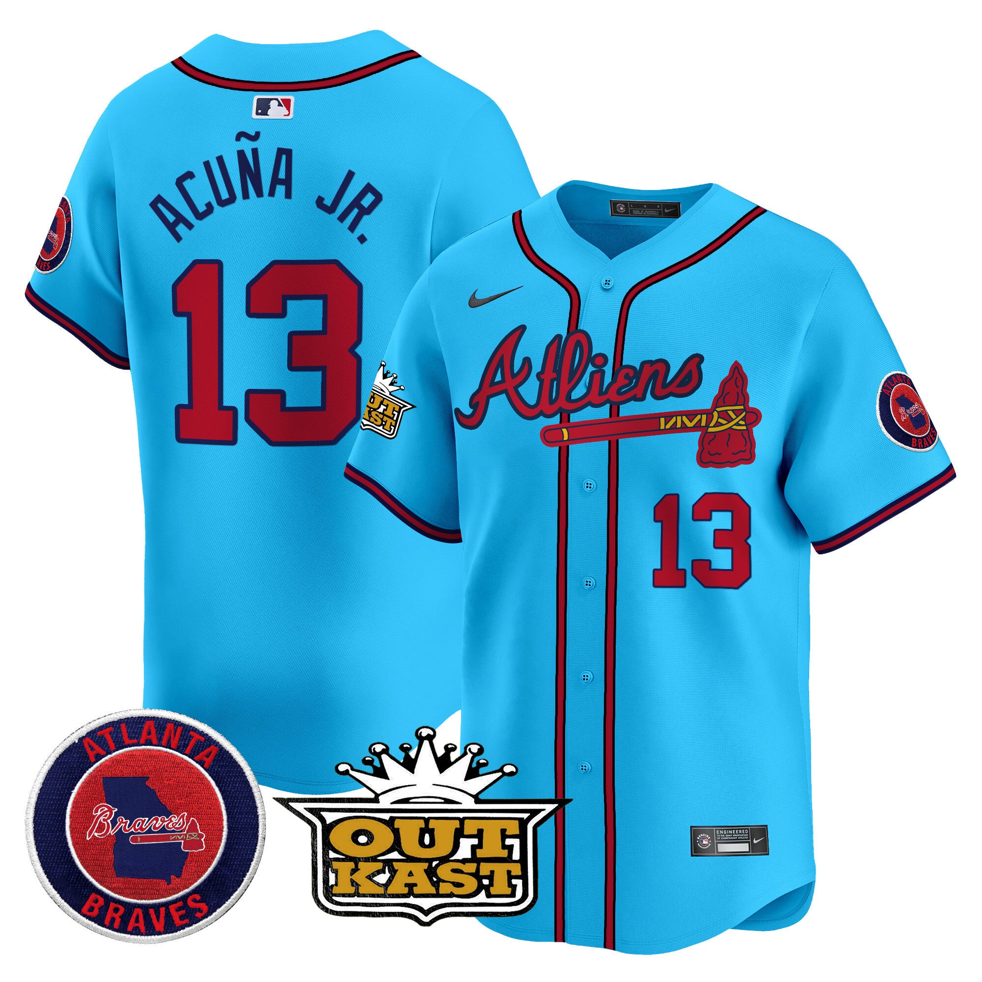 Men's Atlanta Braves Atliens Vapor Premier Limited Jersey V4 - All Stitched - Light Blue, Ronald Acuna Jr.