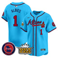 Men's Atlanta Braves Atliens Vapor Premier Limited Jersey V4 - All Stitched - Light Blue, Ozzie Albies