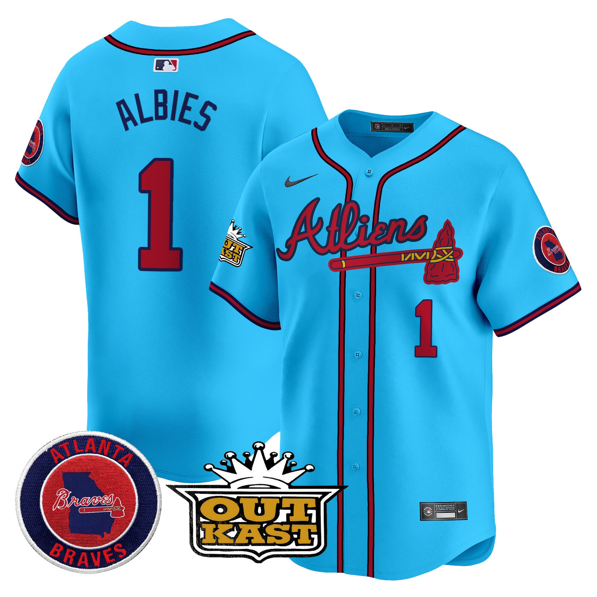 Men's Atlanta Braves Atliens Vapor Premier Limited Jersey V4 - All Stitched - Light Blue, Ozzie Albies