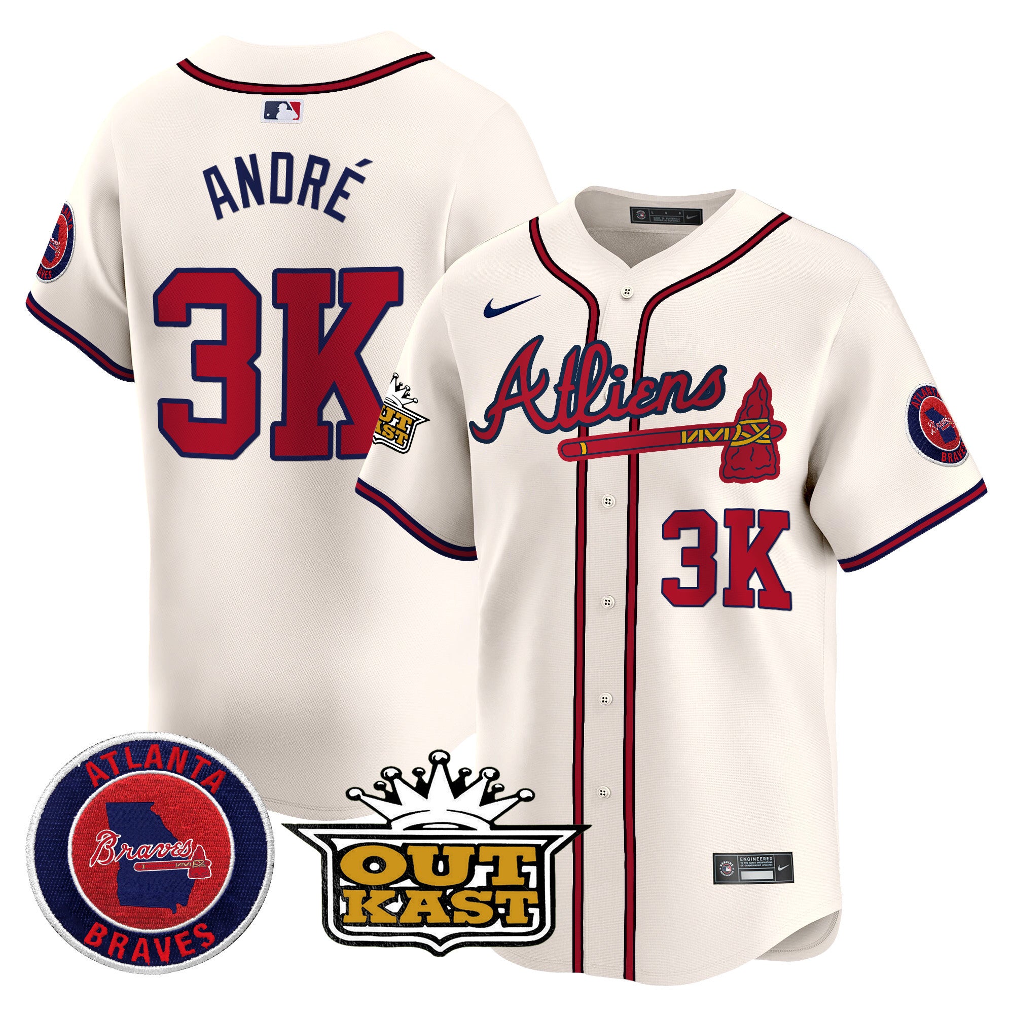 Men's Atlanta Braves Atliens Vapor Premier Limited Jersey V4 - All Stitched - Cream, André