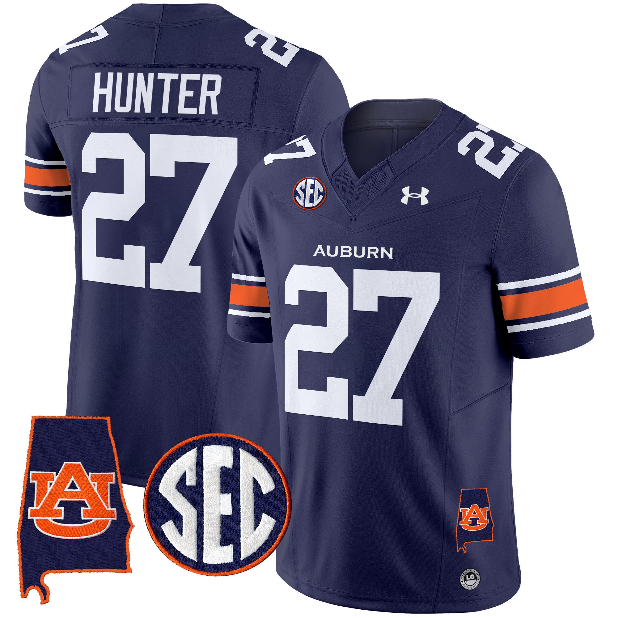 Men's Auburn Tigers 2024 Alabama Patch Vapor Limited Jersey - All Stitched - Navy, Jarquez Hunter