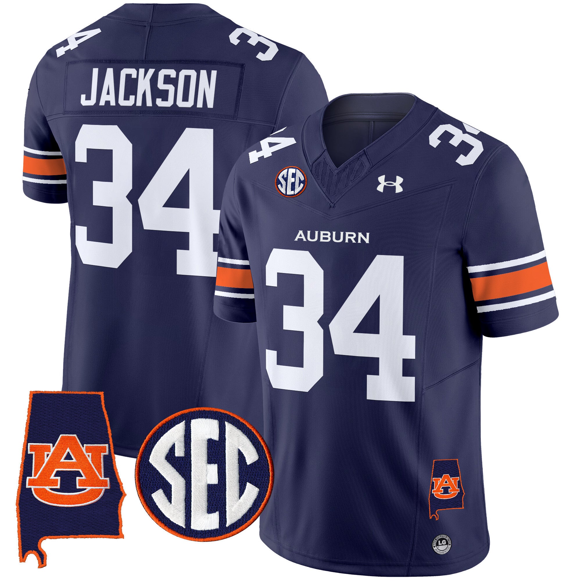 Men's Auburn Tigers 2024 Alabama Patch Vapor Limited Jersey - All Stitched - Navy, Bo Jackson