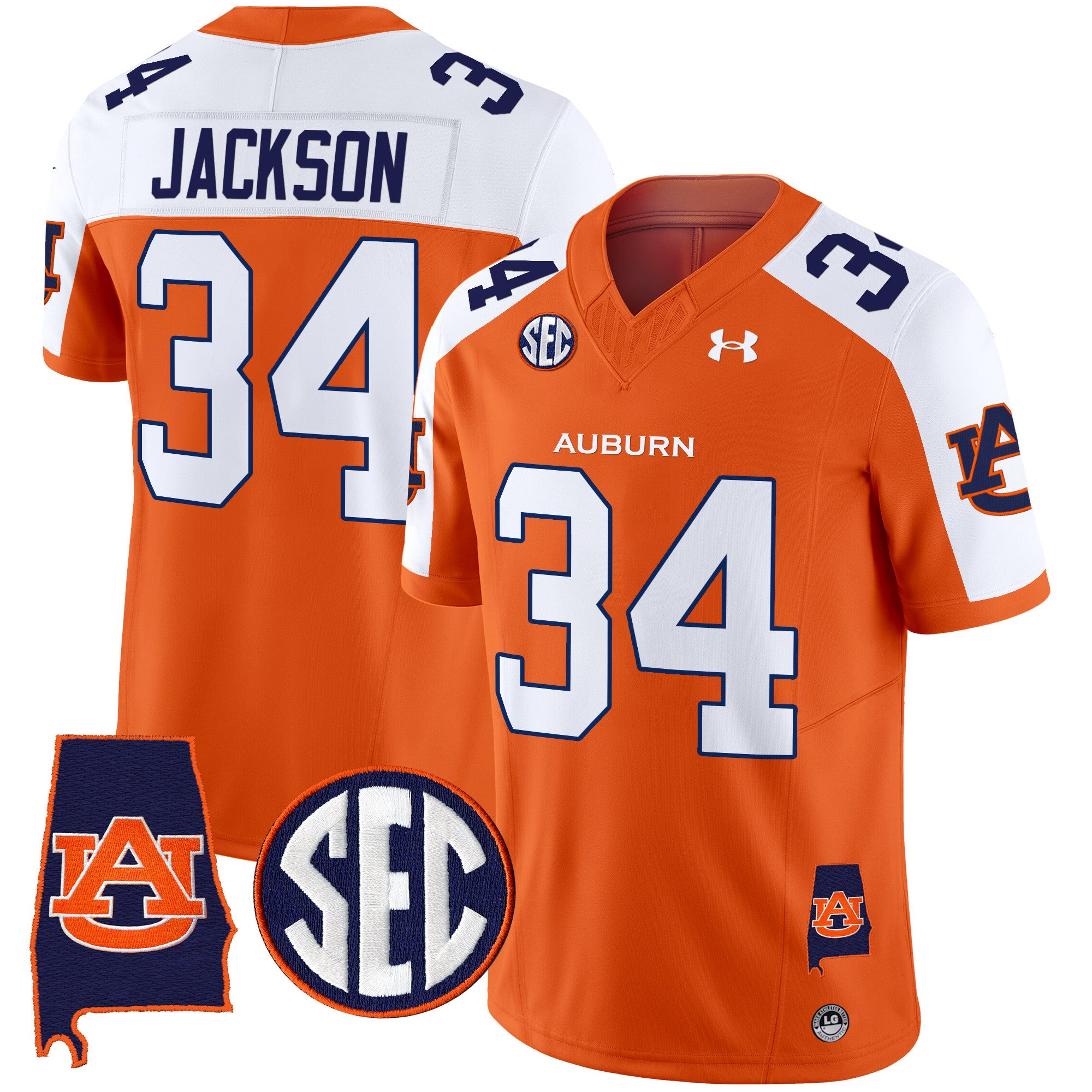 Men's Auburn Tigers 2025 Alabama Patch Vapor Limited Jersey - All Stitched - Orange Alternate, Bo Jackson