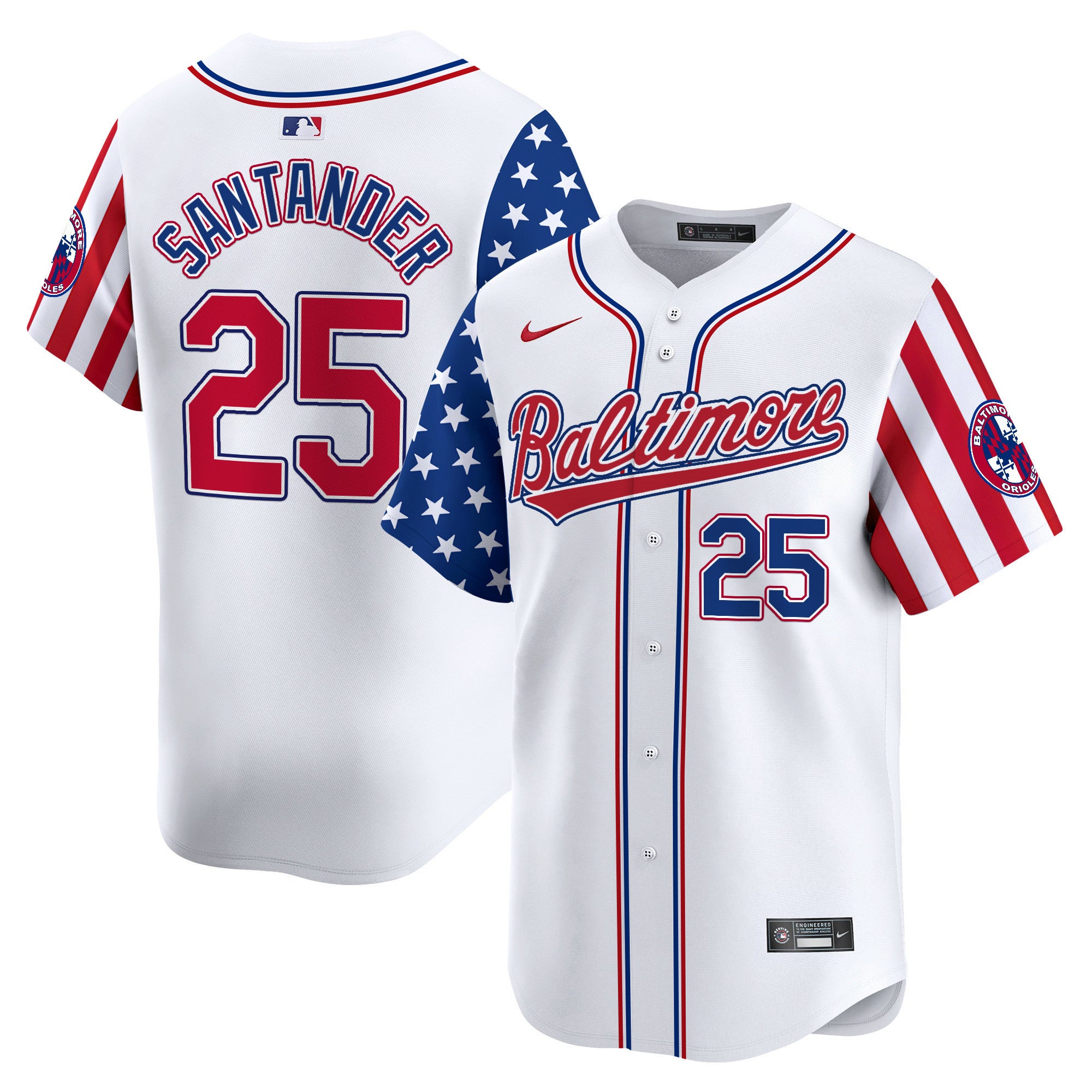 Men's Baltimore Orioles 2024 Independence Day Vapor Premier Limited Jersey - All Stitched - White Limited, Anthony Santander