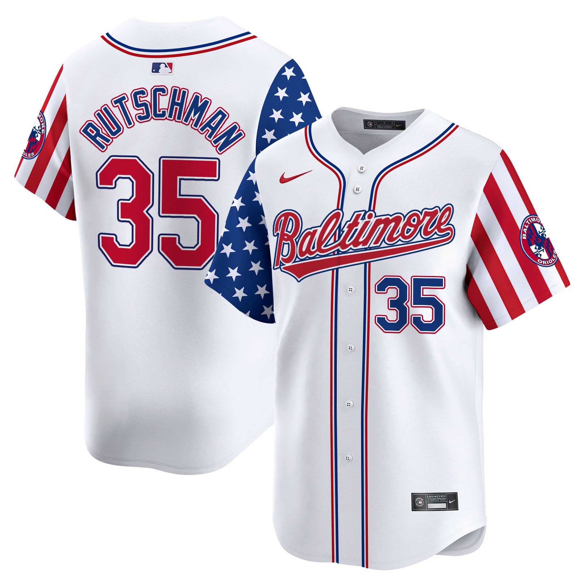 Men's Baltimore Orioles 2024 Independence Day Vapor Premier Limited Jersey - All Stitched - White Limited, Adley Rutschman