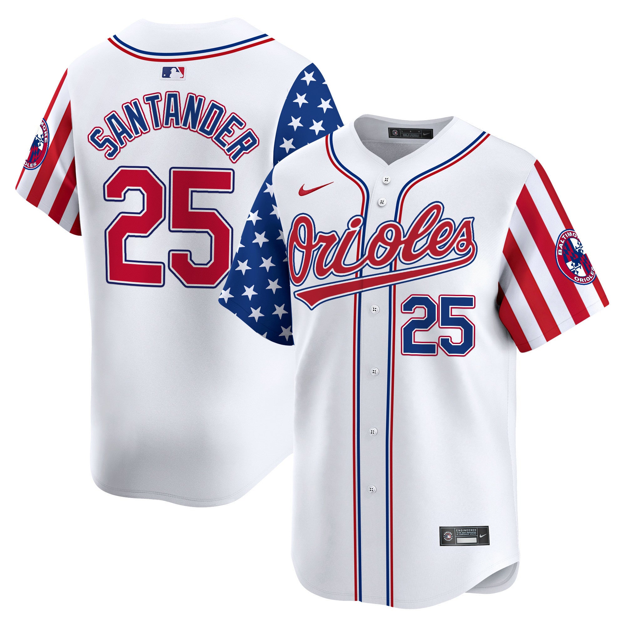 Men's Baltimore Orioles 2024 Independence Day Vapor Premier Limited Jersey - All Stitched - White, Anthony Santander