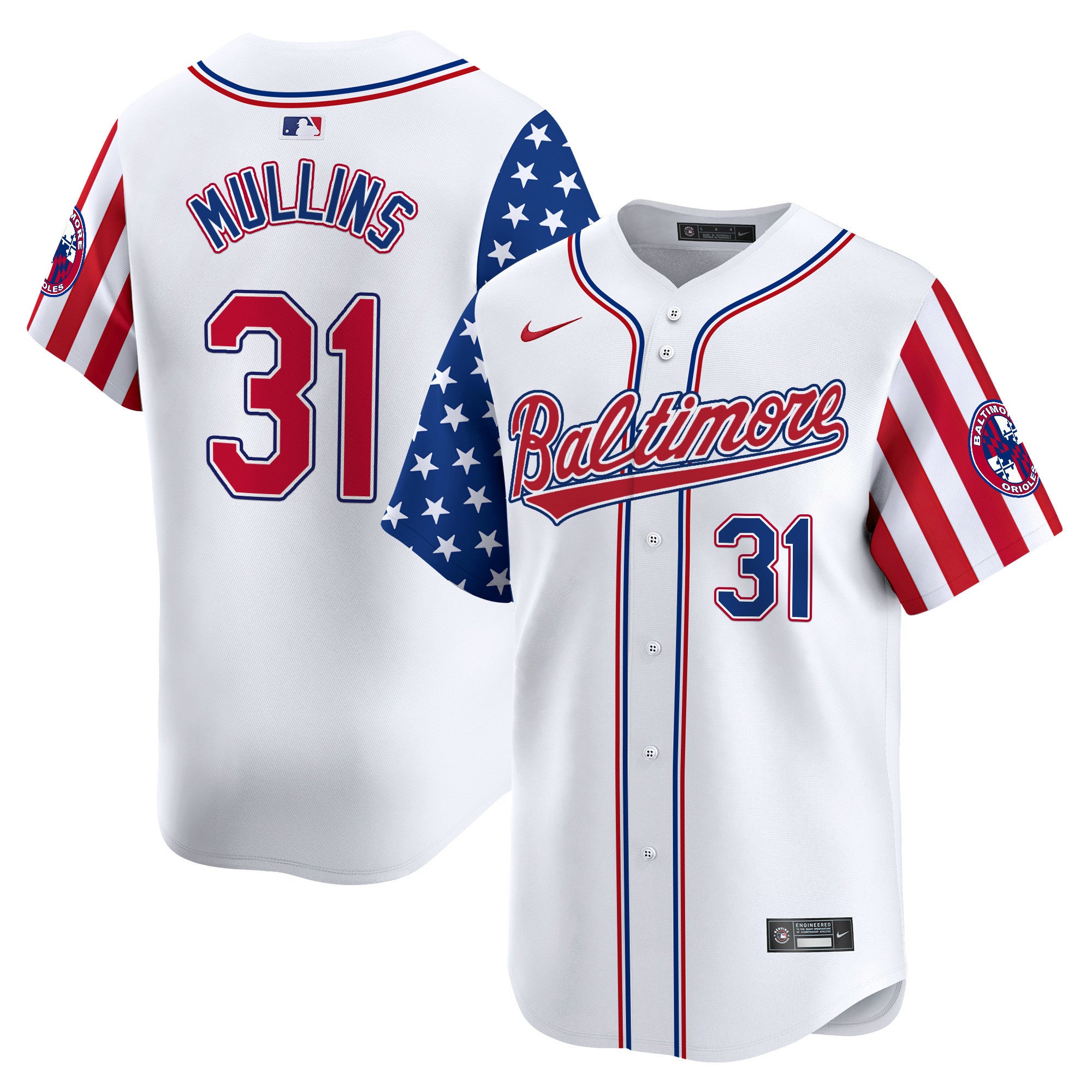 Men's Baltimore Orioles 2024 Independence Day Vapor Premier Limited Jersey - All Stitched - White Limited, Cedric Mullins