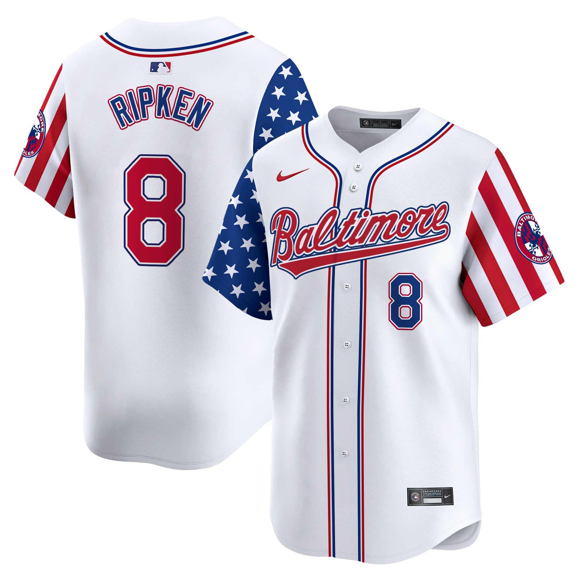 Men's Baltimore Orioles 2024 Independence Day Vapor Premier Limited Jersey - All Stitched - White Limited, Cal Ripken