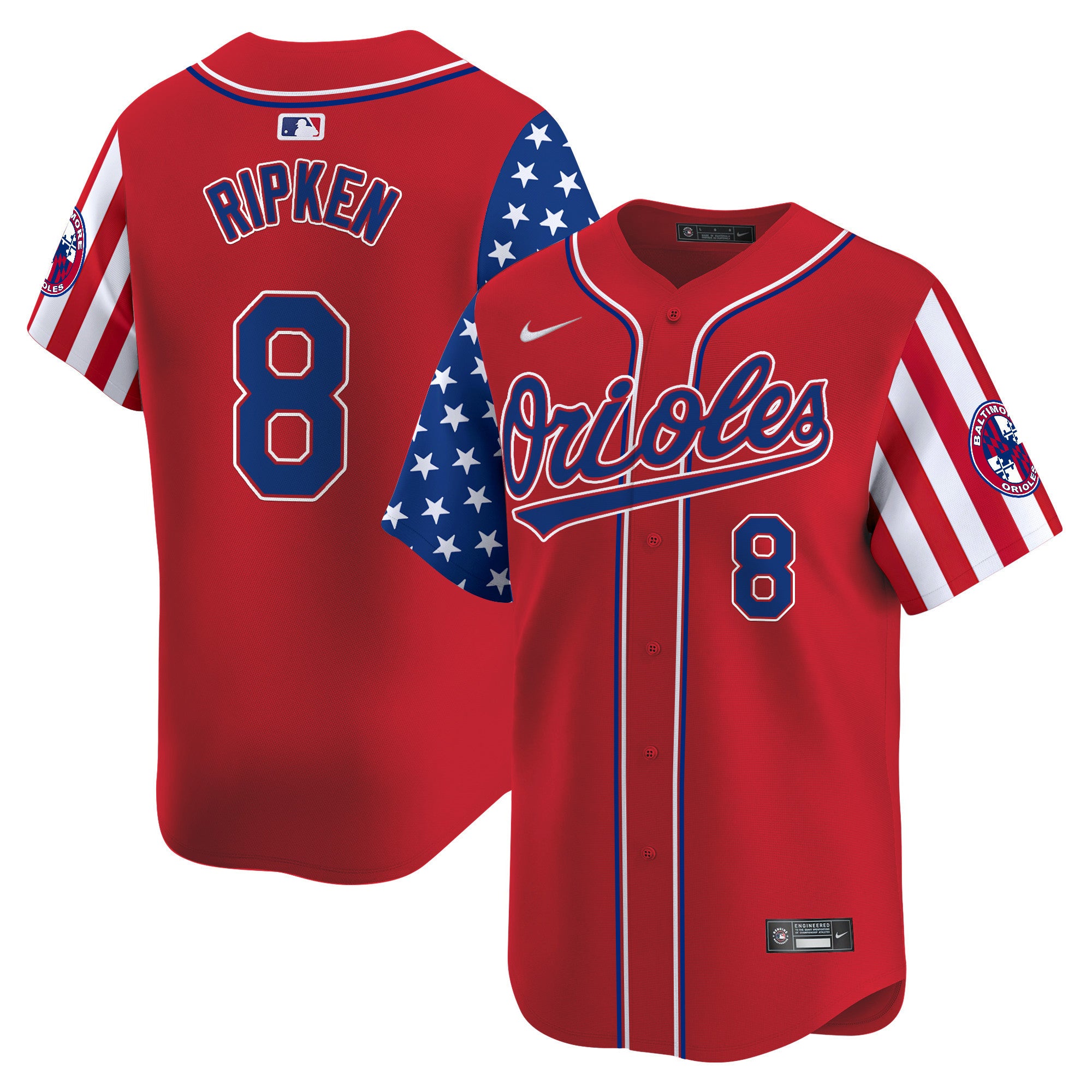 Men's Baltimore Orioles 2024 Independence Day Vapor Premier Limited Jersey - All Stitched - Red, Cal Ripken
