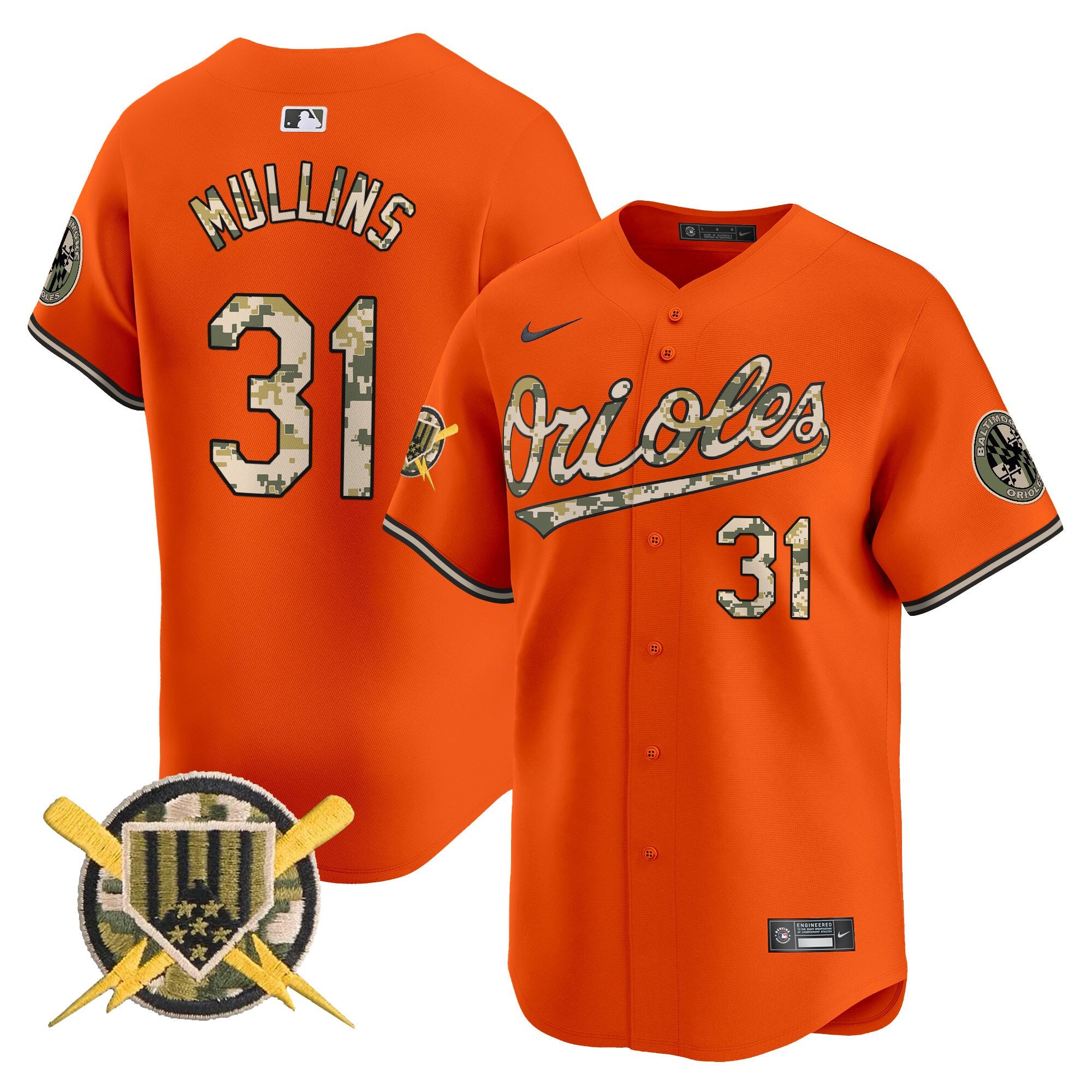 Men's Baltimore Orioles Armed Forces Day Vapor Premier Limited Jersey - All Stitched - Orange, Cedric Mullins