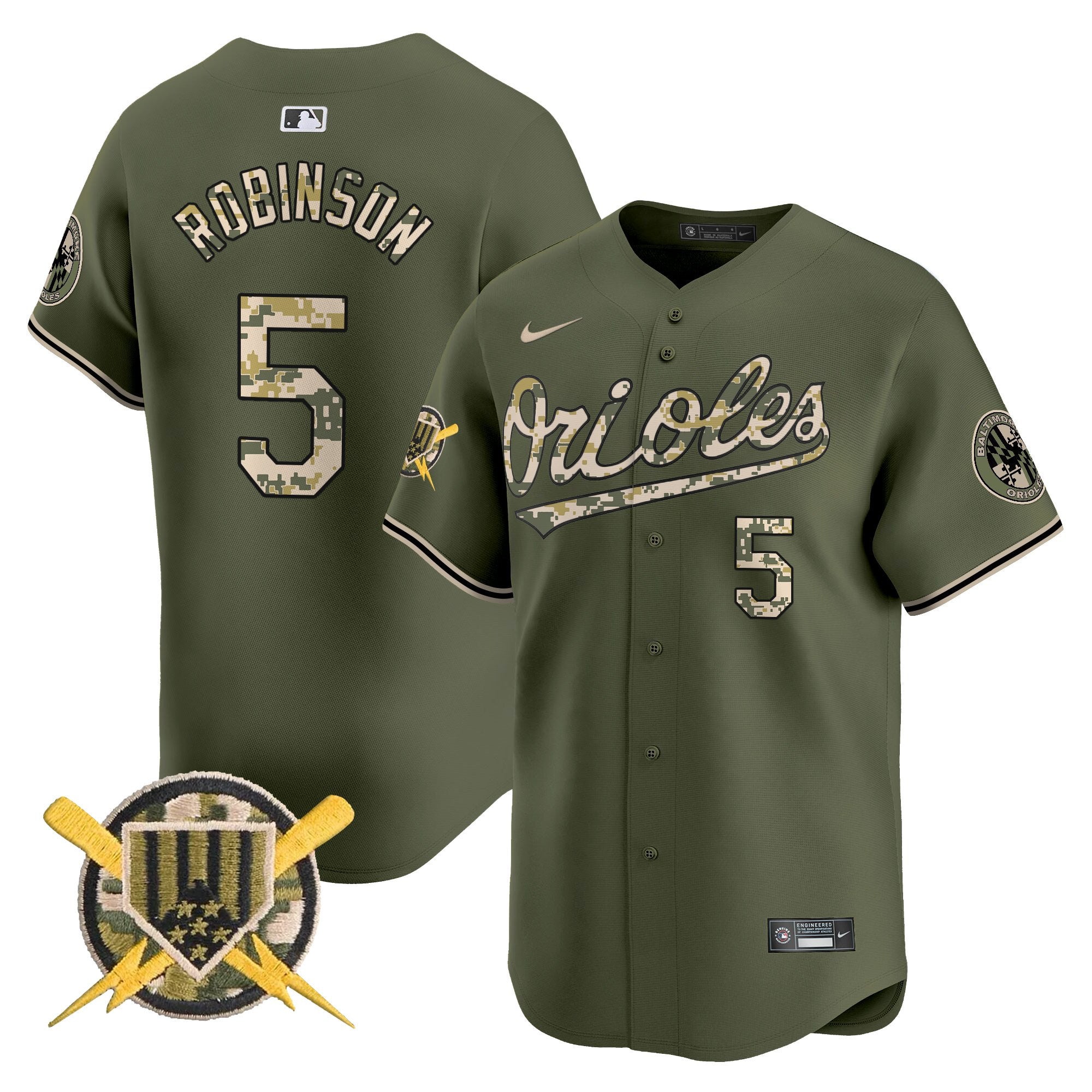 Men's Baltimore Orioles Armed Forces Day Vapor Premier Limited Jersey - All Stitched - Green, Brooks Robinson