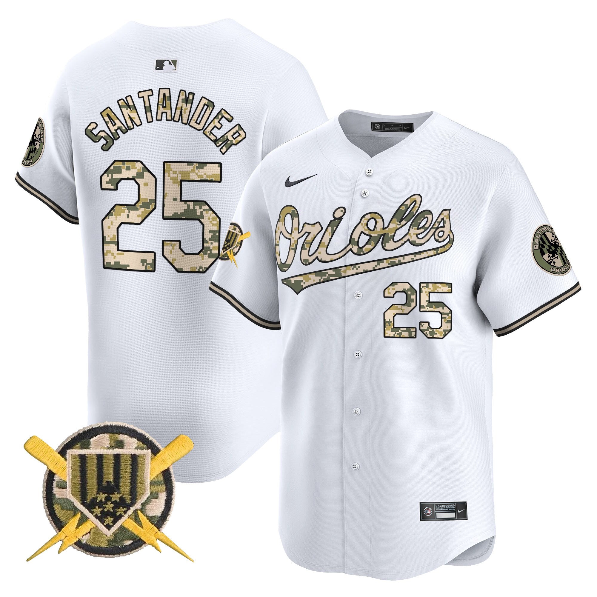 Men's Baltimore Orioles Armed Forces Day Vapor Premier Limited Jersey - All Stitched - White, Anthony Santander