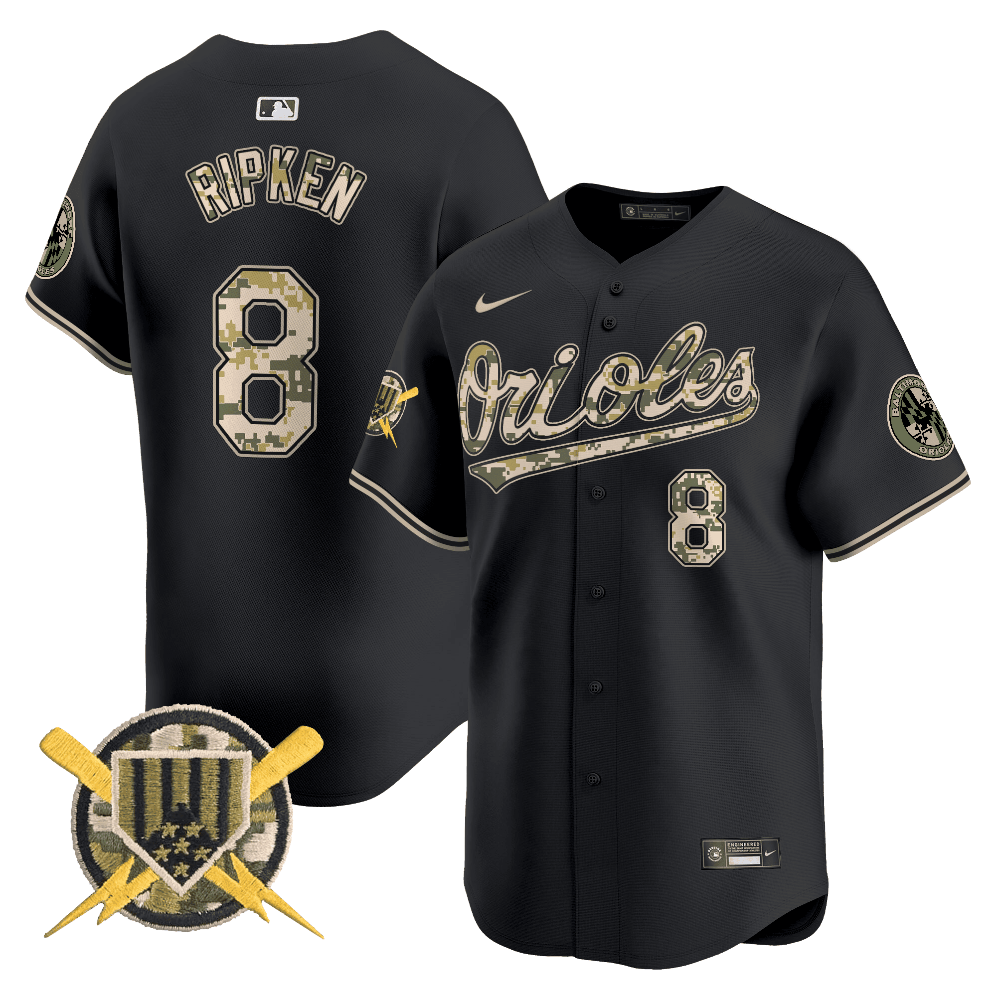 Men's Baltimore Orioles Armed Forces Day Vapor Premier Limited Jersey - All Stitched - Black, Cal Ripken