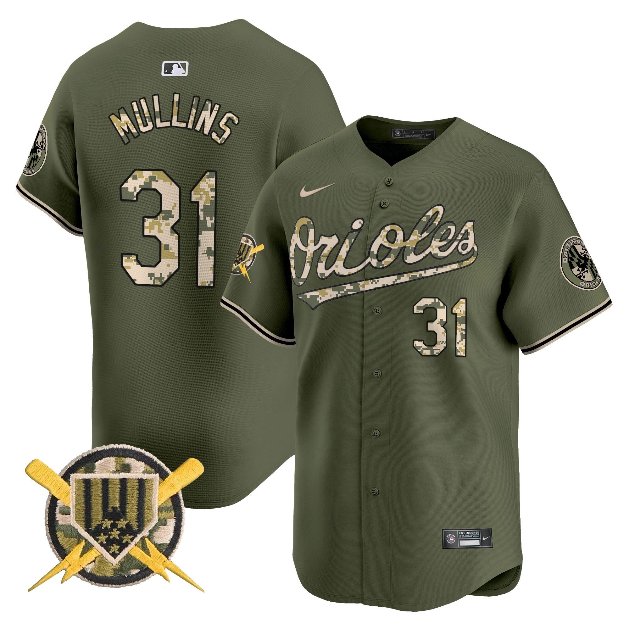 Men's Baltimore Orioles Armed Forces Day Vapor Premier Limited Jersey - All Stitched - Green, Cedric Mullins