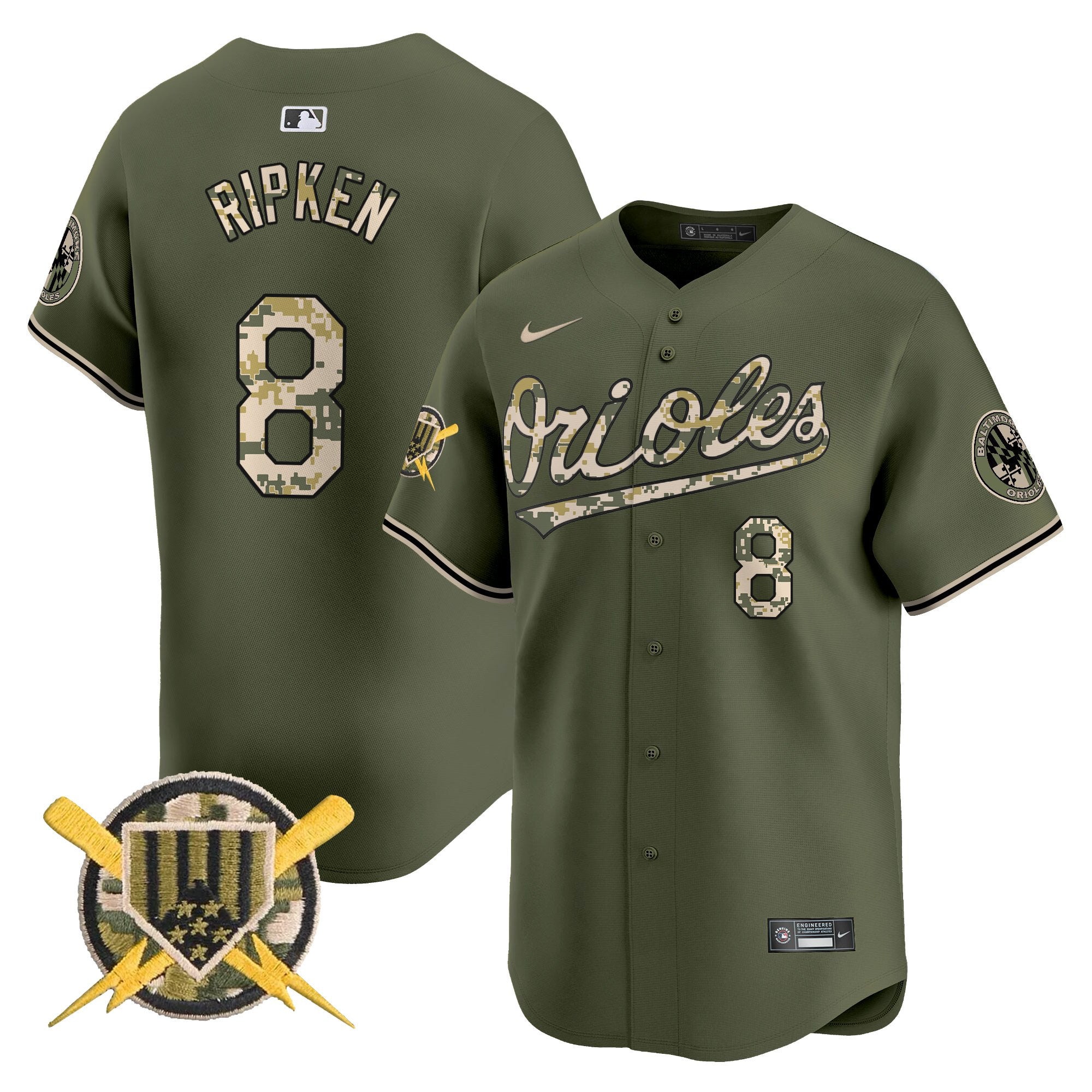 Men's Baltimore Orioles Armed Forces Day Vapor Premier Limited Jersey - All Stitched - Green, Cal Ripken