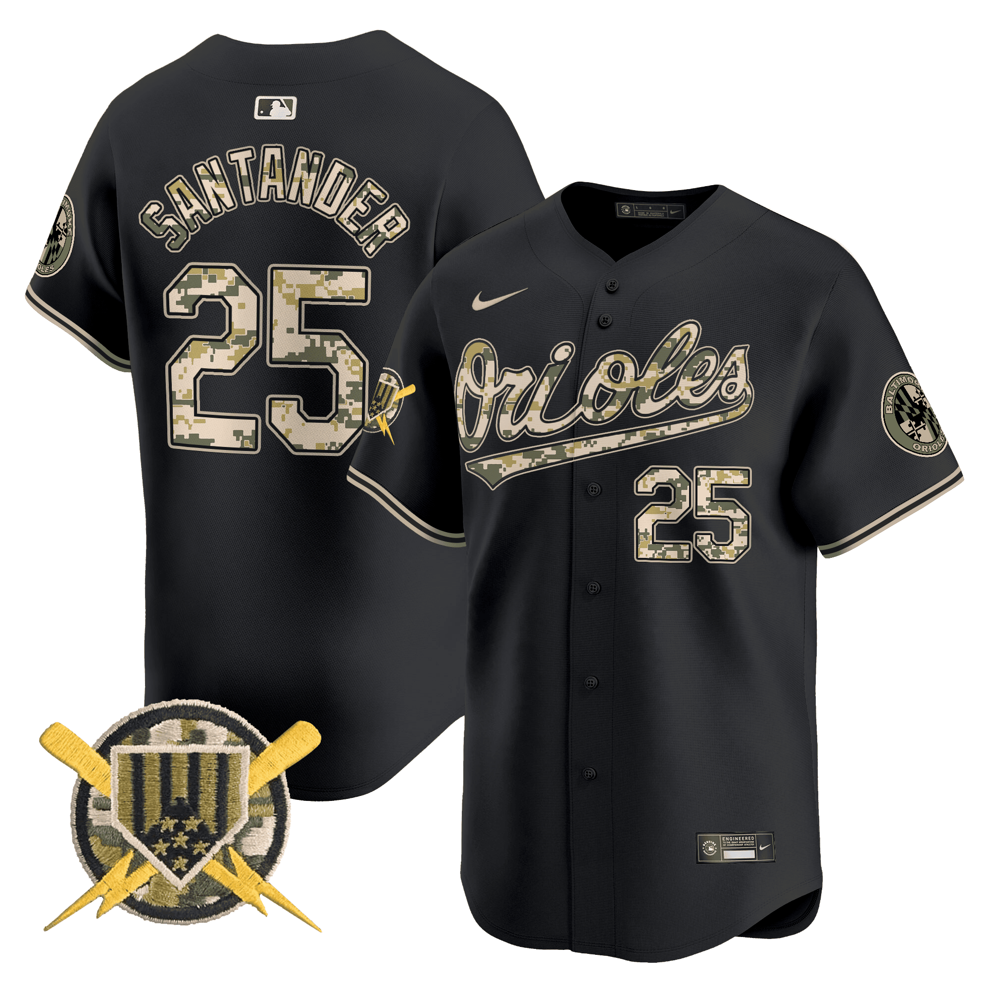 Men's Baltimore Orioles Armed Forces Day Vapor Premier Limited Jersey - All Stitched - Black, Anthony Santander