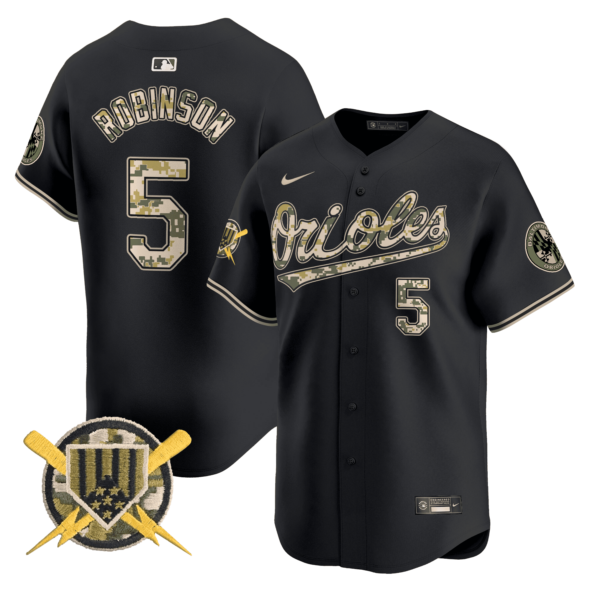 Men's Baltimore Orioles Armed Forces Day Vapor Premier Limited Jersey - All Stitched - Black, Brooks Robinson