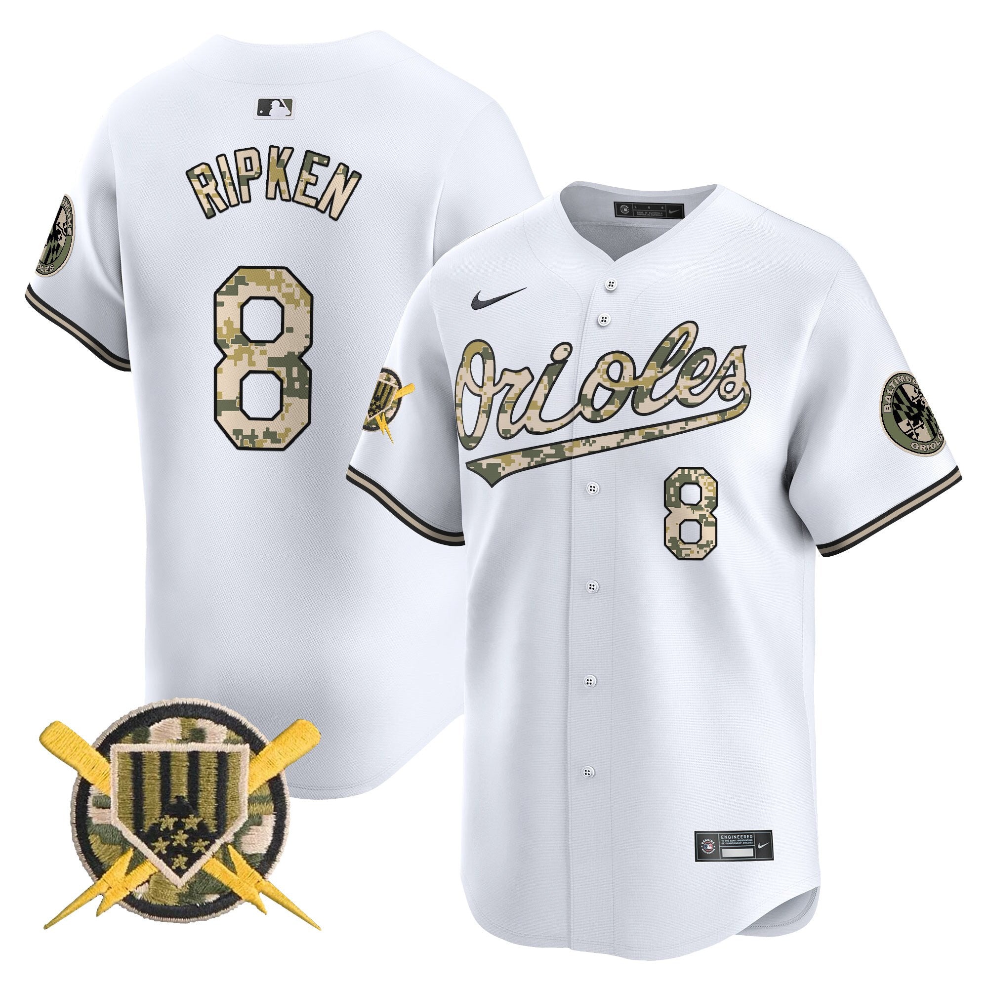 Men's Baltimore Orioles Armed Forces Day Vapor Premier Limited Jersey - All Stitched - White, Cal Ripken