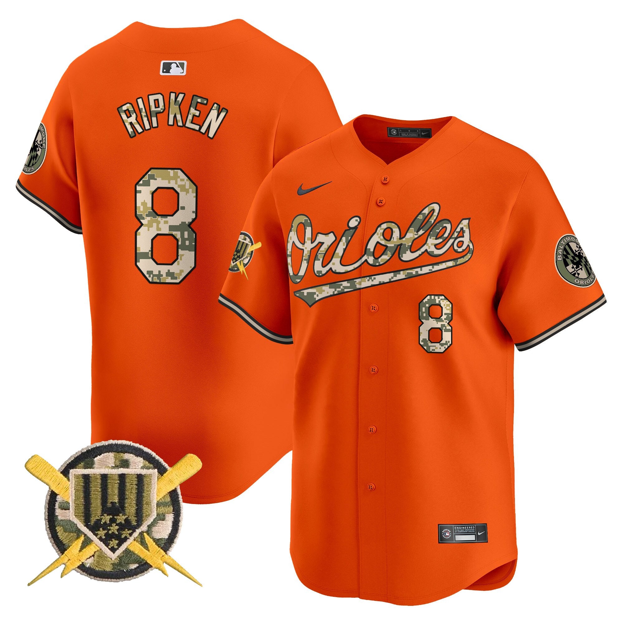 Men's Baltimore Orioles Armed Forces Day Vapor Premier Limited Jersey - All Stitched - Orange, Cal Ripken