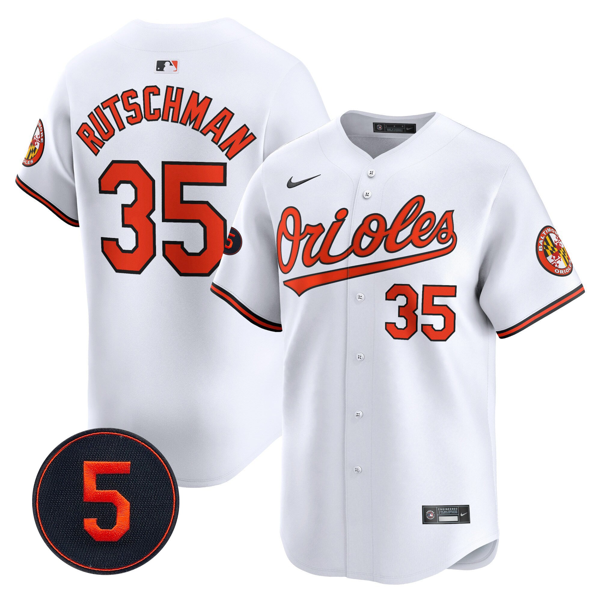 Men's Baltimore Orioles Robinson Patch Vapor Premier Limited Jersey V2 - All Stitched - White, Adley Rutschman