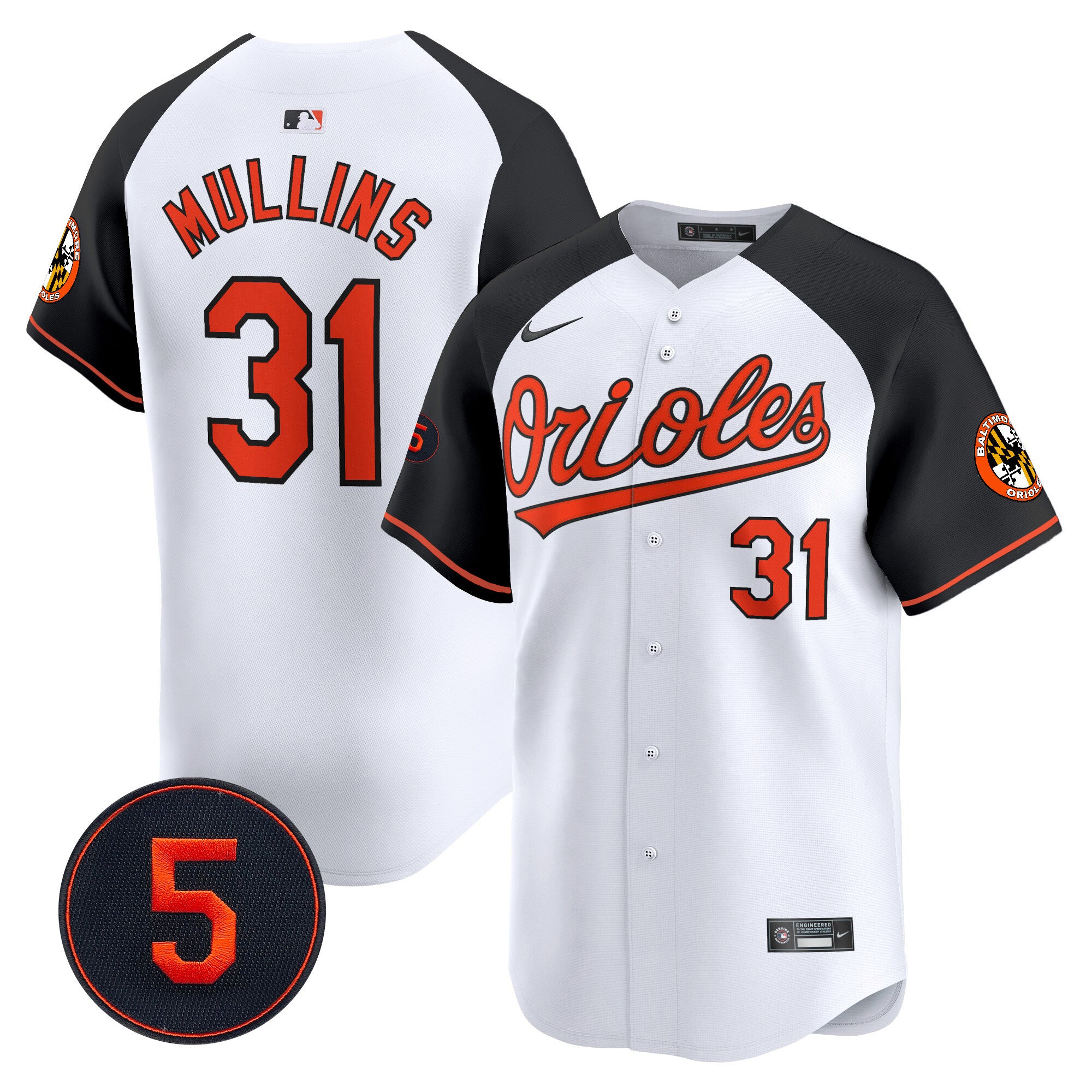 Men's Baltimore Orioles Robinson Patch Vapor Premier Limited Jersey V2 - All Stitched - White Alternate, Cedric Mullins