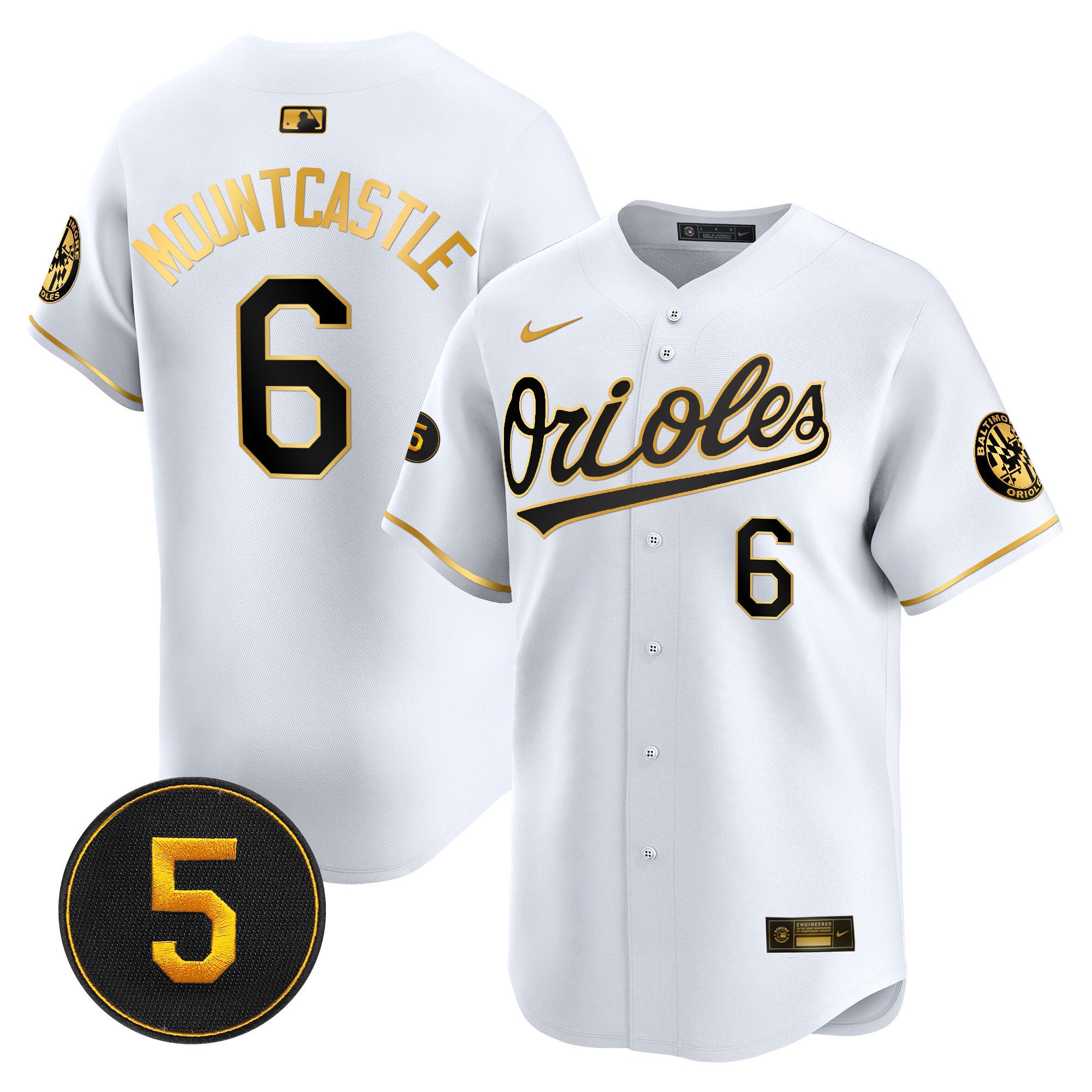 Men's Baltimore Orioles Robinson Patch Vapor Premier Limited Jersey V2 - All Stitched - White Gold, Ryan Mountcastle
