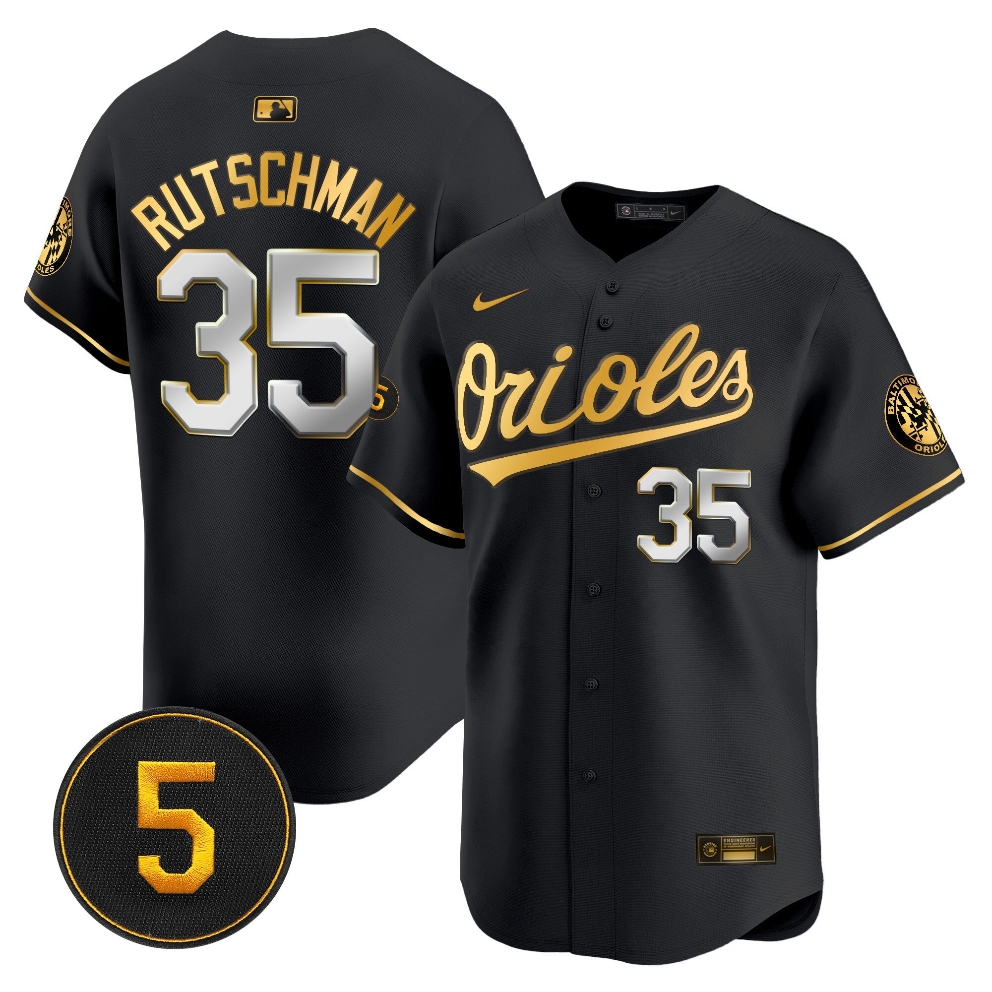 Men's Baltimore Orioles Robinson Patch Vapor Premier Limited Jersey V2 - All Stitched - Black Limited, Adley Rutschman
