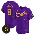 Men's Baltimore Orioles Robinson Patch Vapor Premier Limited Jersey V2 - All Stitched - Purple Gold, Cal Ripken