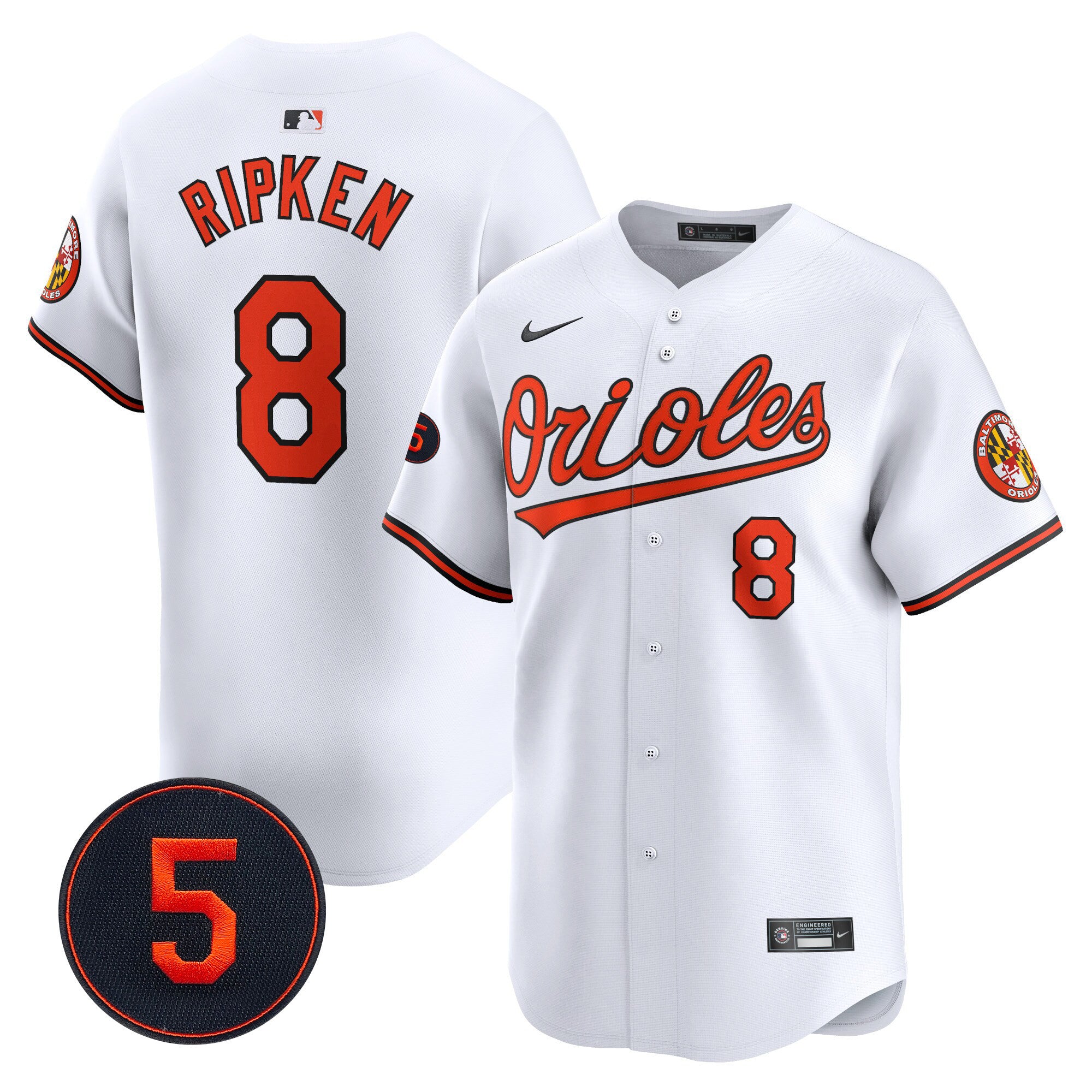 Men's Baltimore Orioles Robinson Patch Vapor Premier Limited Jersey V2 - All Stitched - White, Cal Ripken