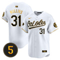 Men's Baltimore Orioles Robinson Patch Vapor Premier Limited Jersey V2 - All Stitched - White Gold, Cedric Mullins
