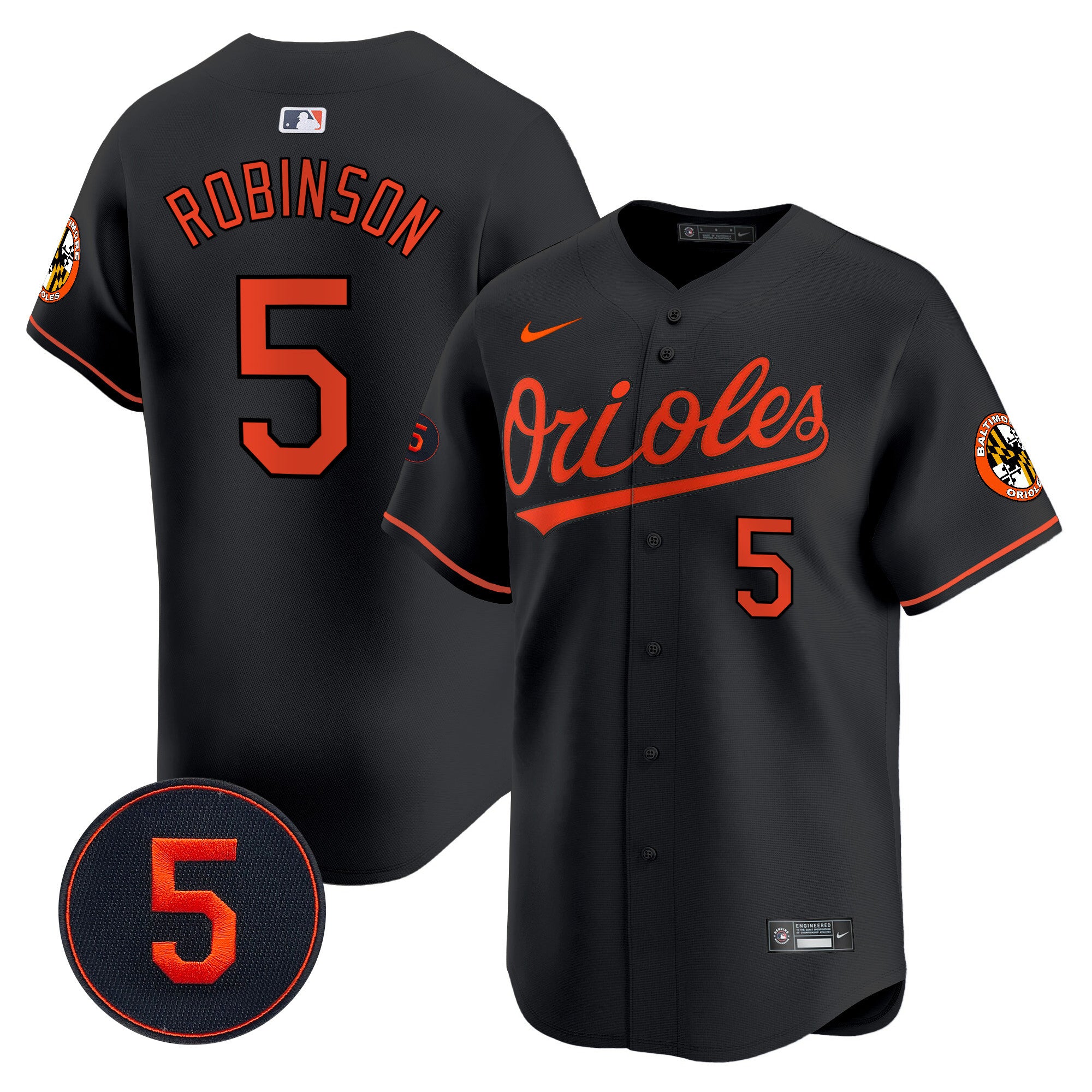 Men's Baltimore Orioles Robinson Patch Vapor Premier Limited Jersey V2 - All Stitched - Black, Brooks Robinson