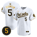 Men's Baltimore Orioles Robinson Patch Vapor Premier Limited Jersey V2 - All Stitched - White Gold, Brooks Robinson