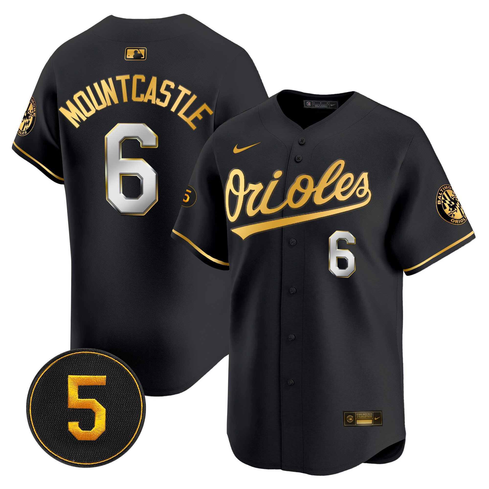 Men's Baltimore Orioles Robinson Patch Vapor Premier Limited Jersey V2 - All Stitched - Black Limited, Ryan Mountcastle