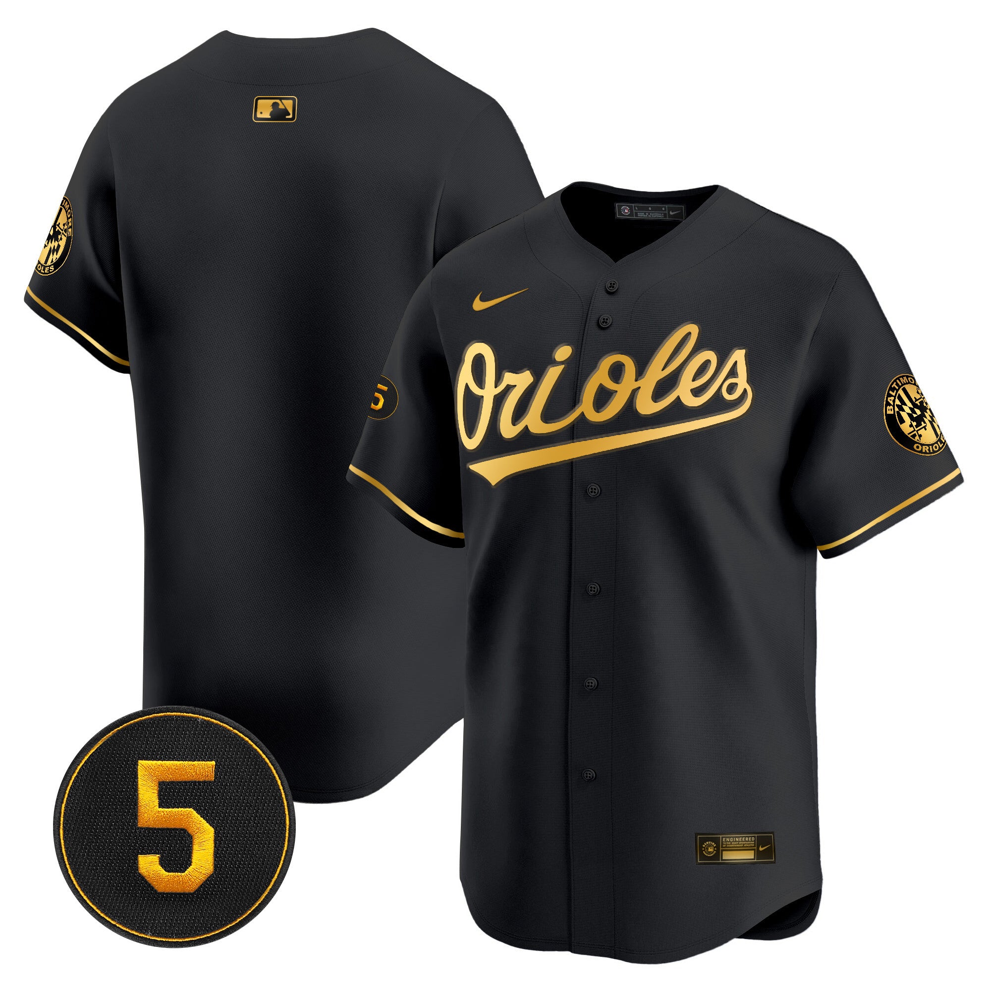 Men's Baltimore Orioles Robinson Patch Vapor Premier Limited Jersey V2 - All Stitched - Black Limited, Team