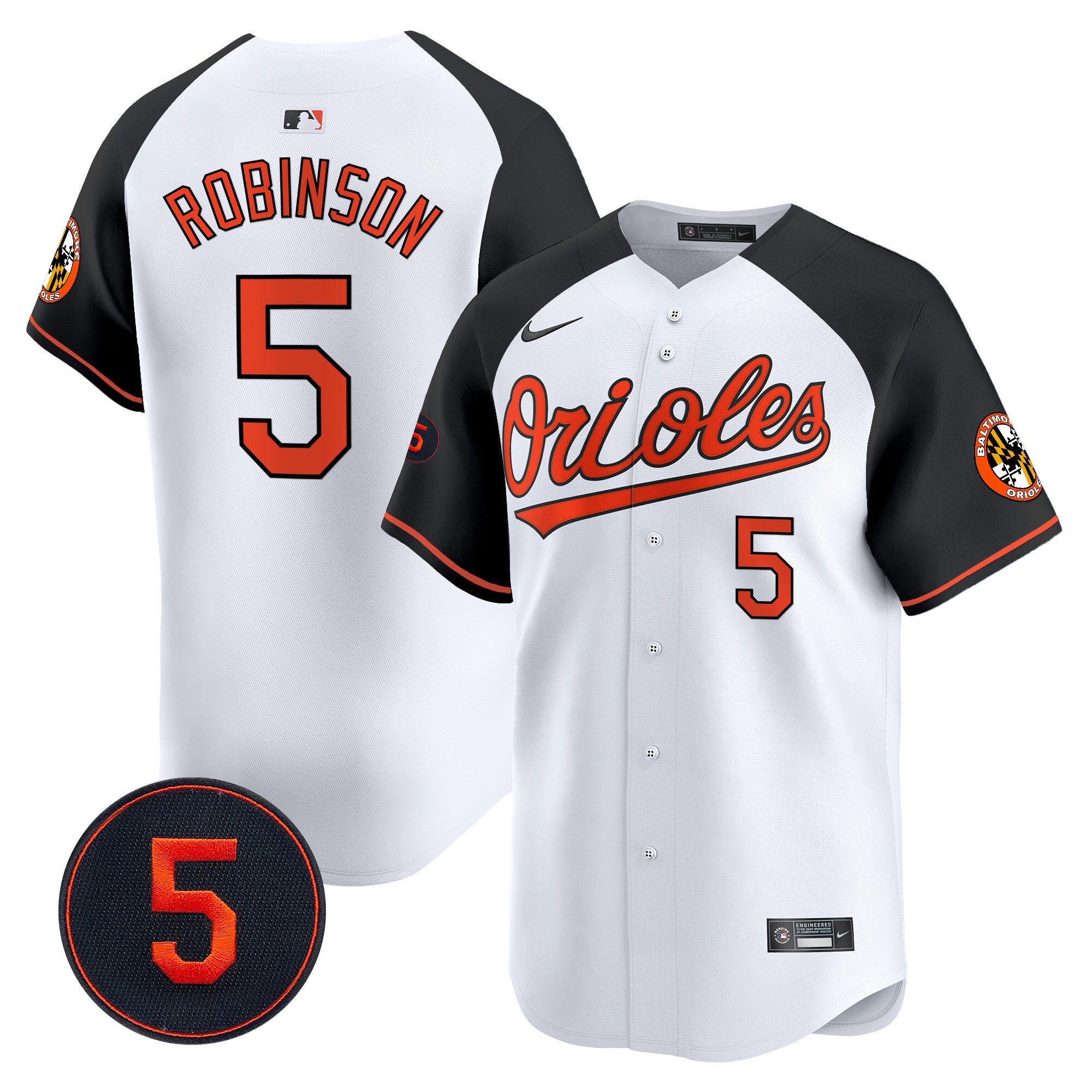 Men's Baltimore Orioles Robinson Patch Vapor Premier Limited Jersey V2 - All Stitched - White Alternate, Brooks Robinson