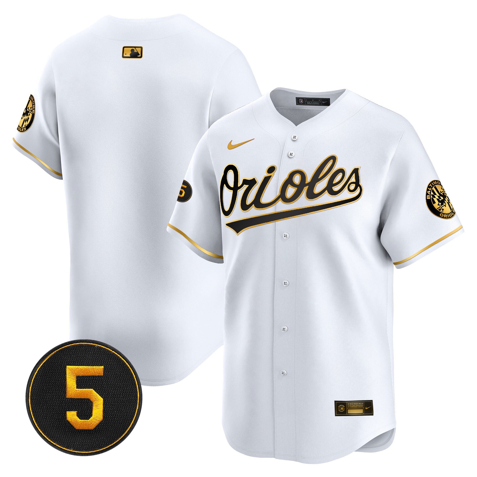 Men's Baltimore Orioles Robinson Patch Vapor Premier Limited Jersey V2 - All Stitched - White Gold, Team