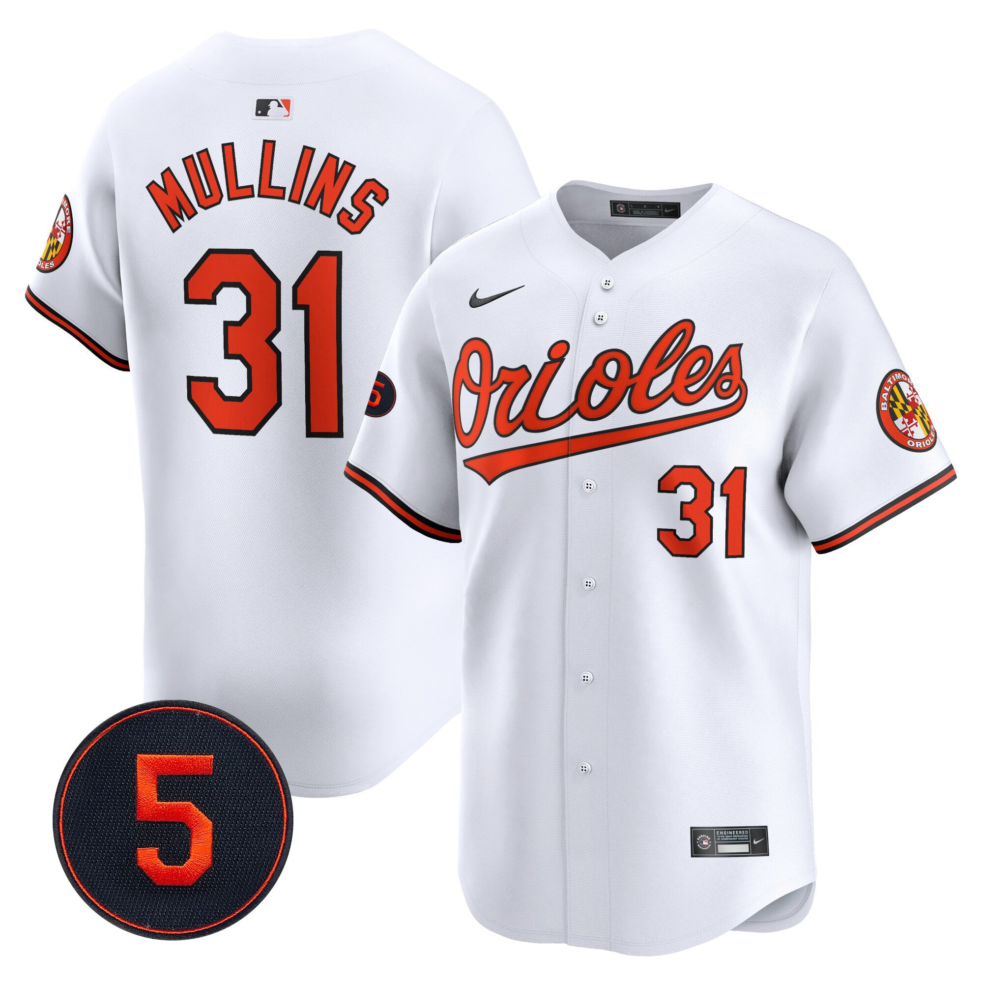 Men's Baltimore Orioles Robinson Patch Vapor Premier Limited Jersey V2 - All Stitched - White, Cedric Mullins